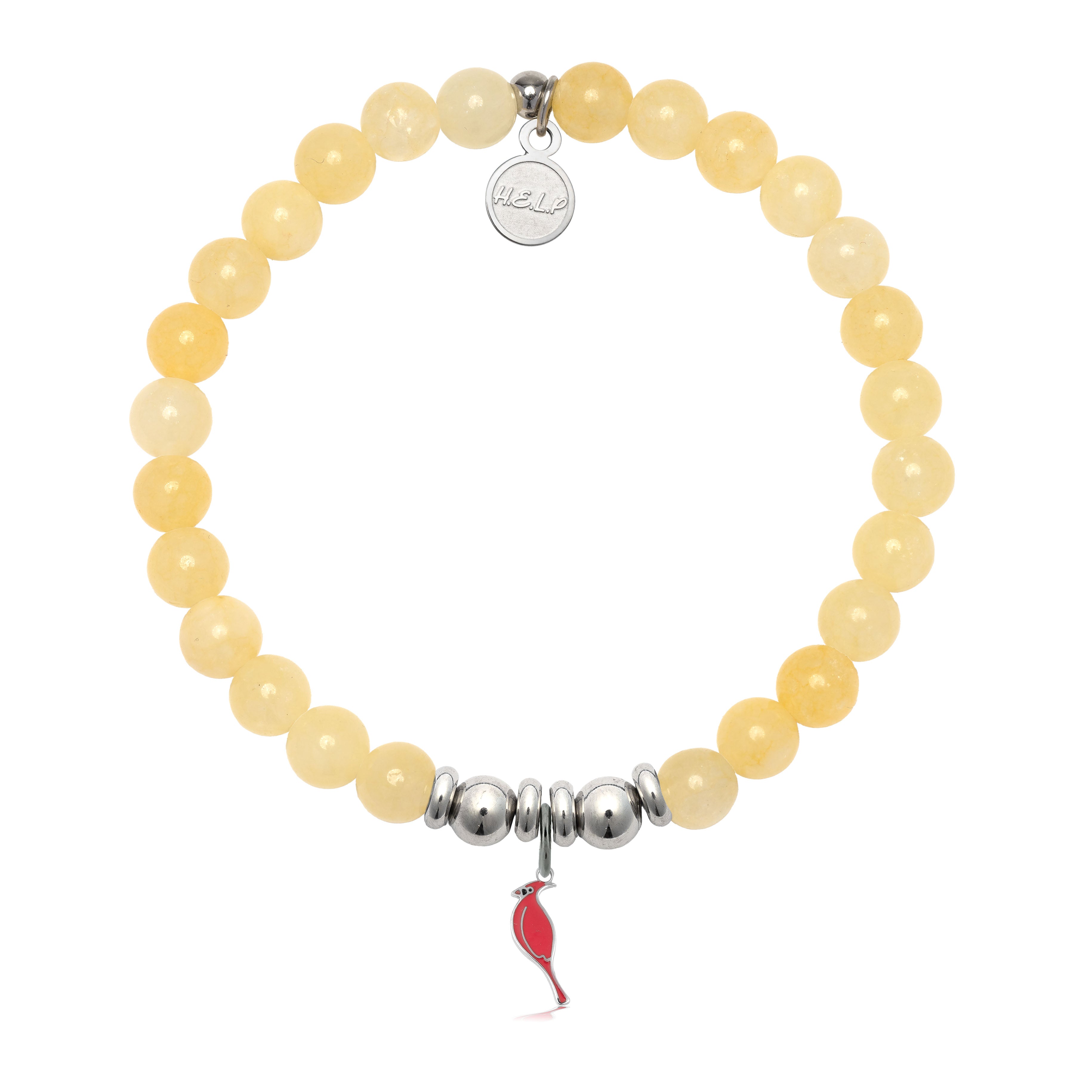 HELP by TJ Cardinal Enamel Charm with Yellow Jade Charity Bracelet