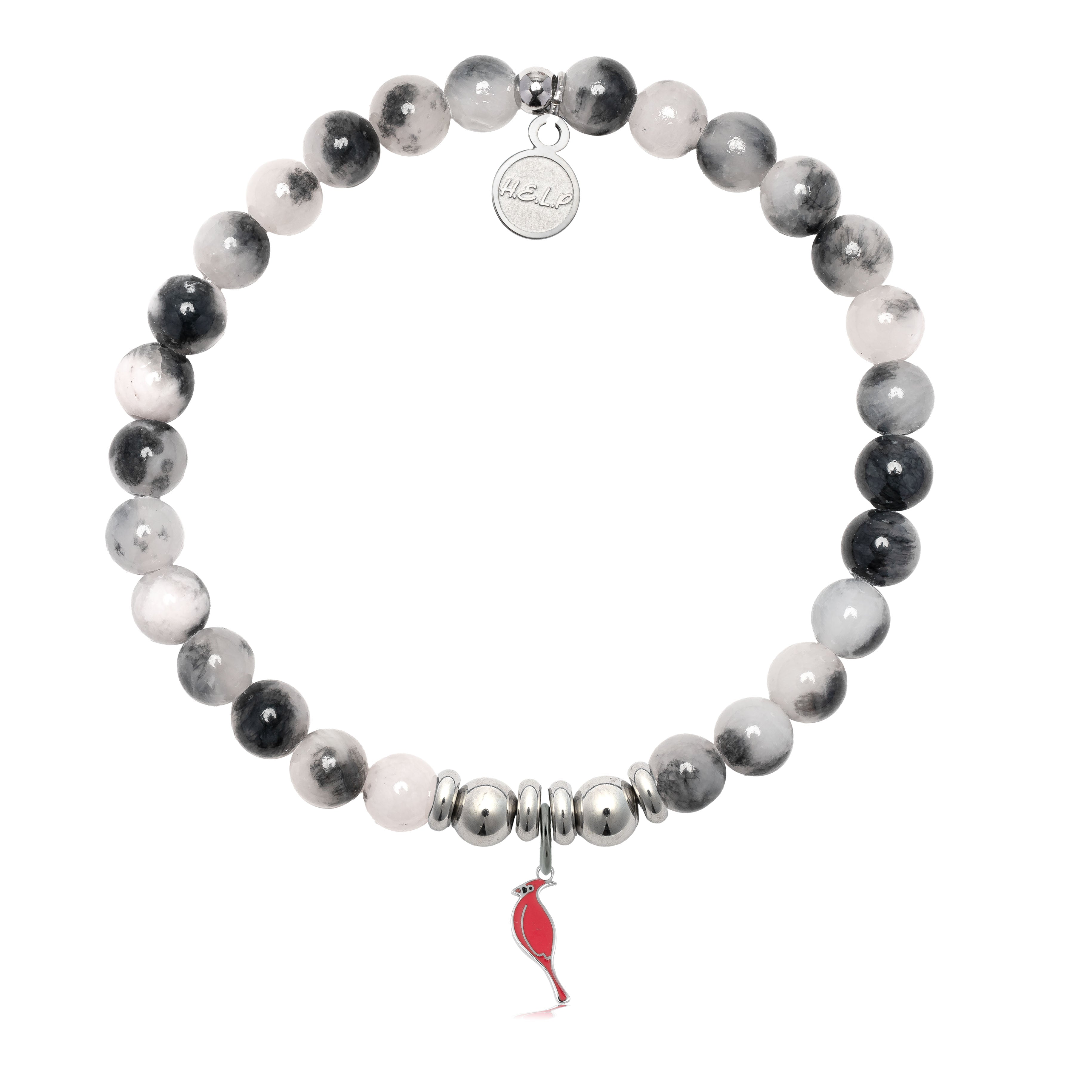 HELP by TJ Cardinal Enamel Charm with Zebra Jade Charity Bracelet