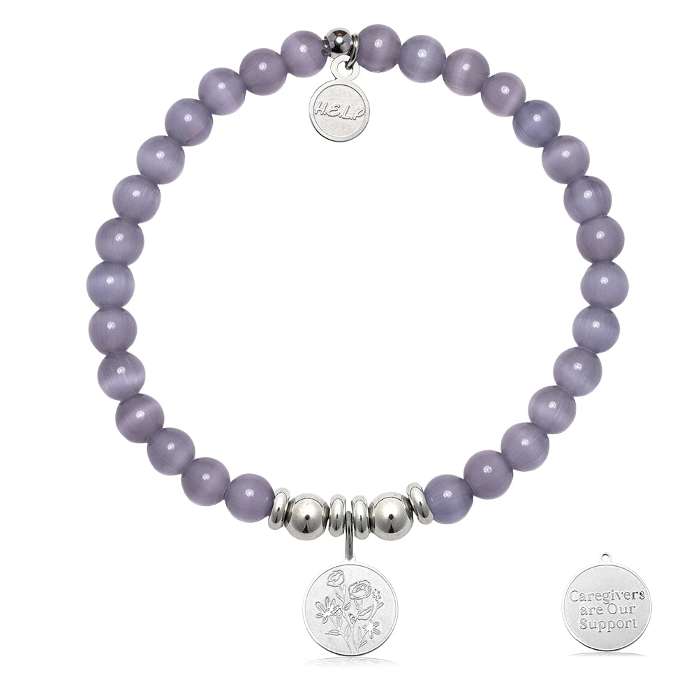 HELP by TJ Caregiver Charm with Purple Cats Eye Charity Bracelet