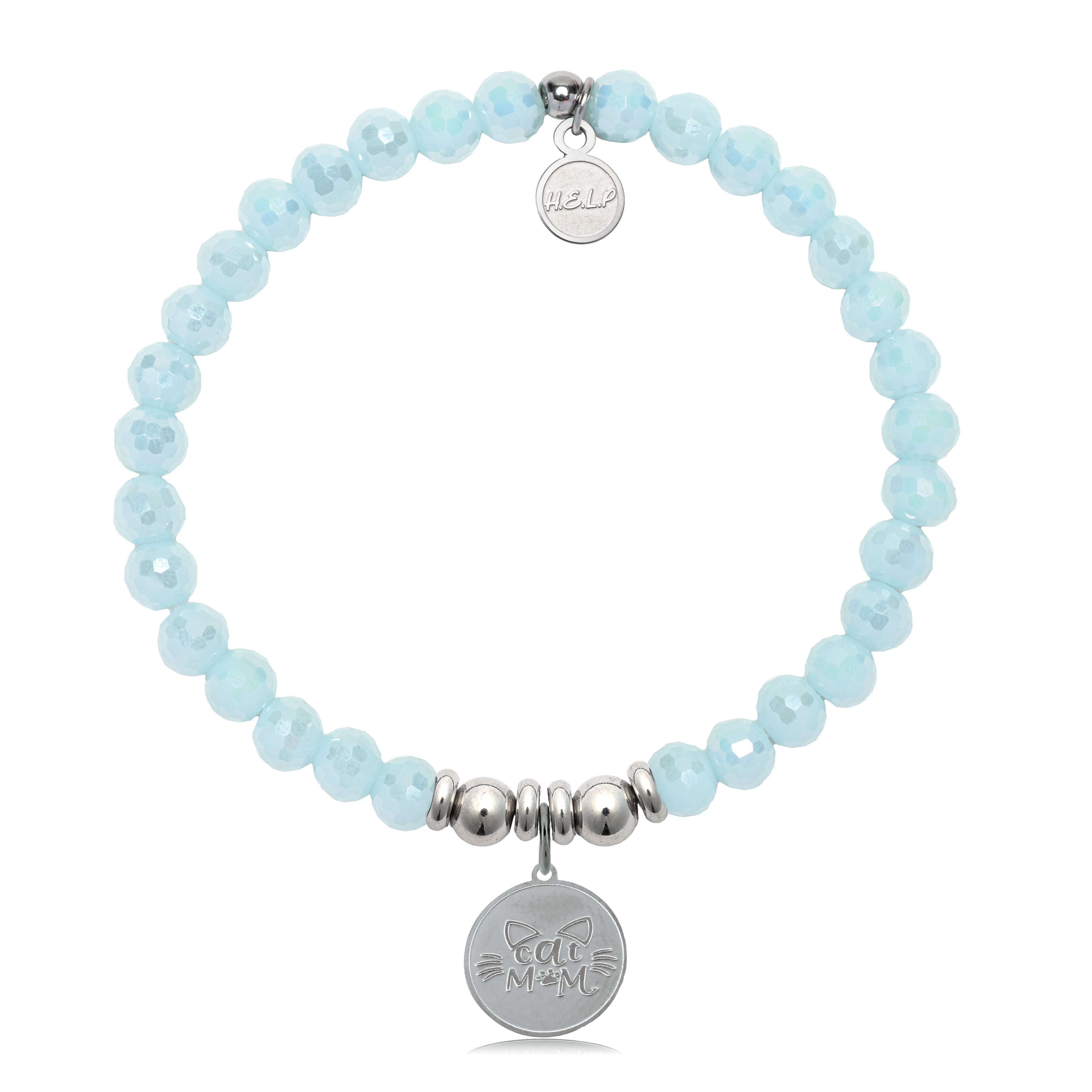 HELP by TJ Cat Mom Charm with Aqua Crystal Charity Bracelet