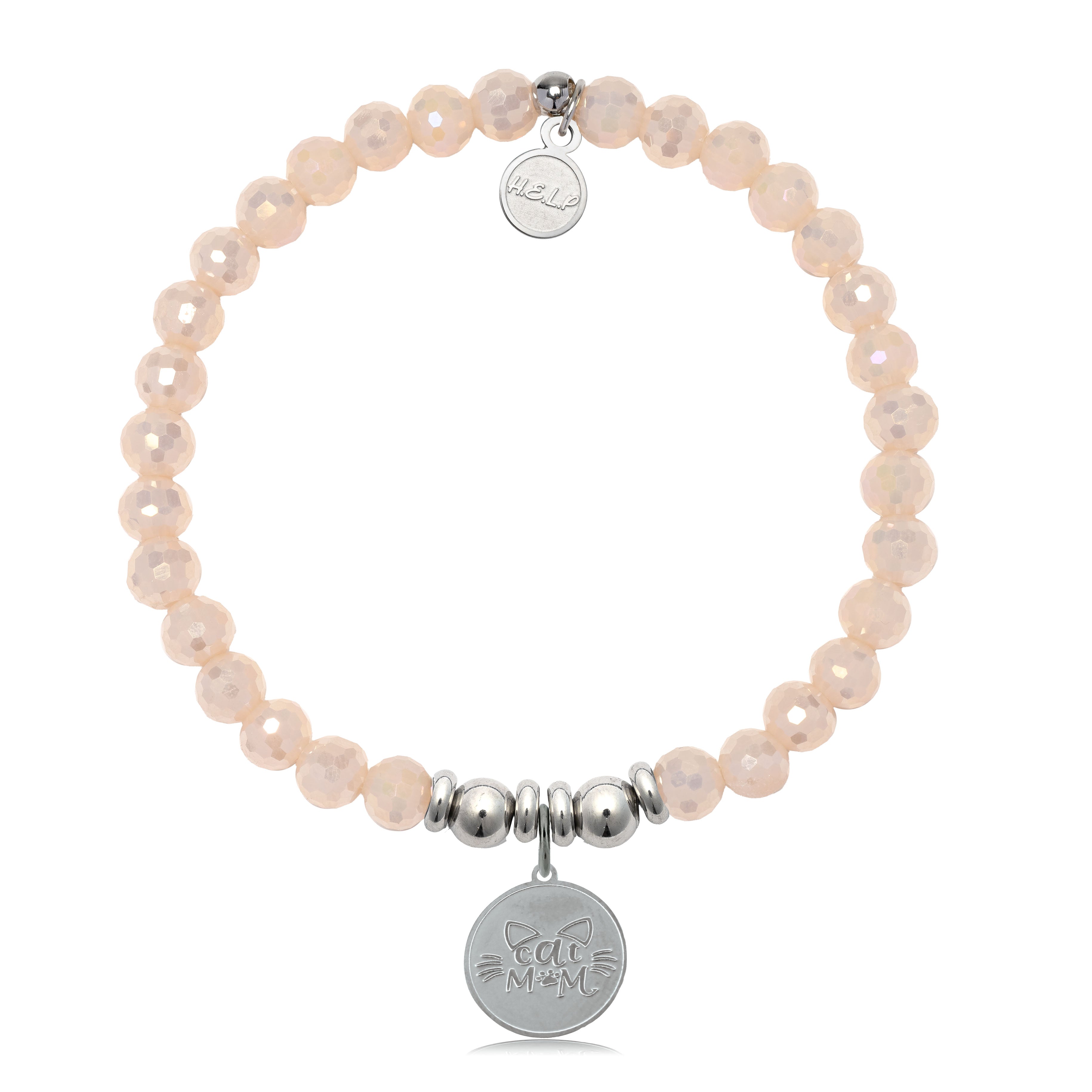 HELP by TJ Cat Mom Charm with Beige Crystal Charity Bracelet