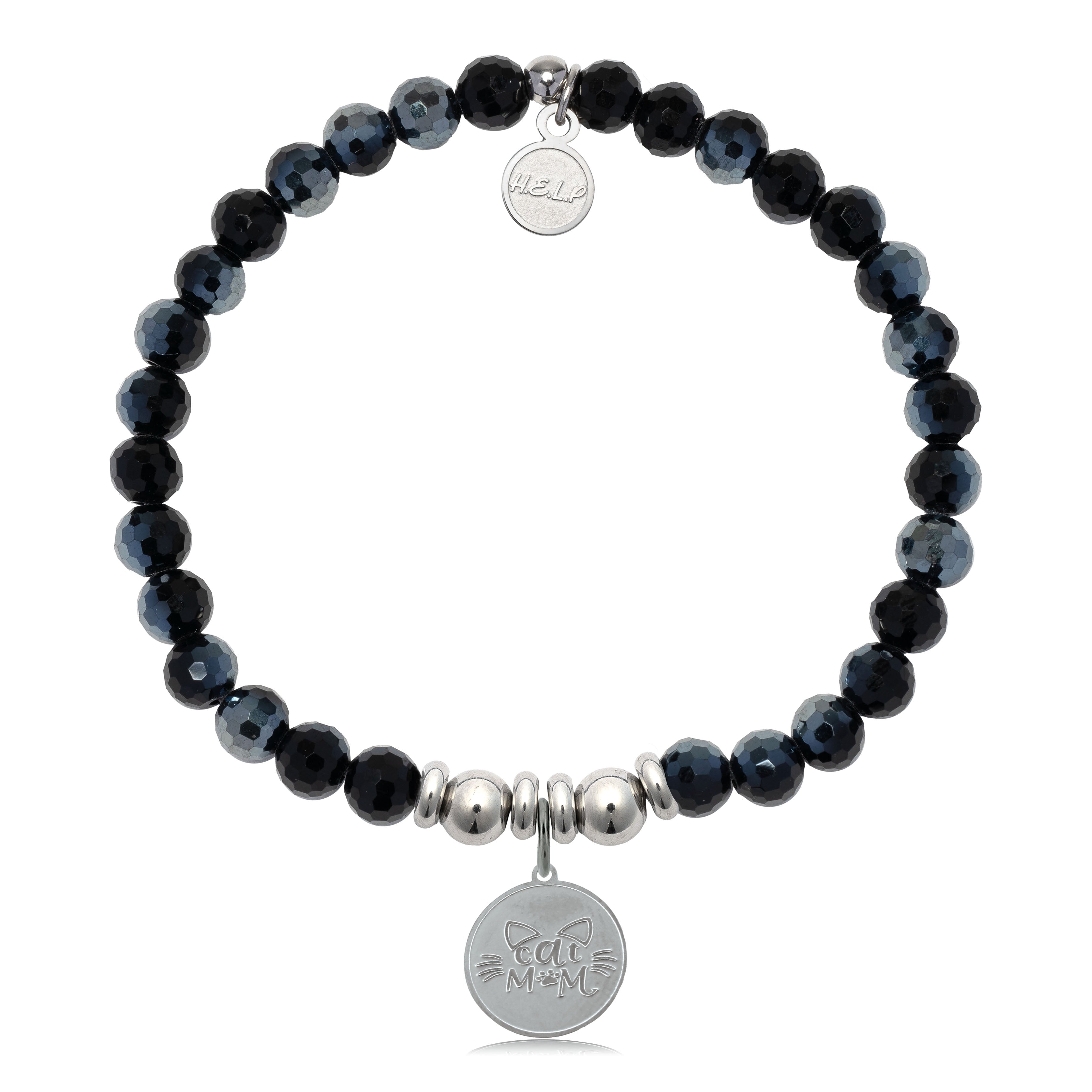 HELP by TJ Cat Mom Charm with Black Crystal Charity Bracelet