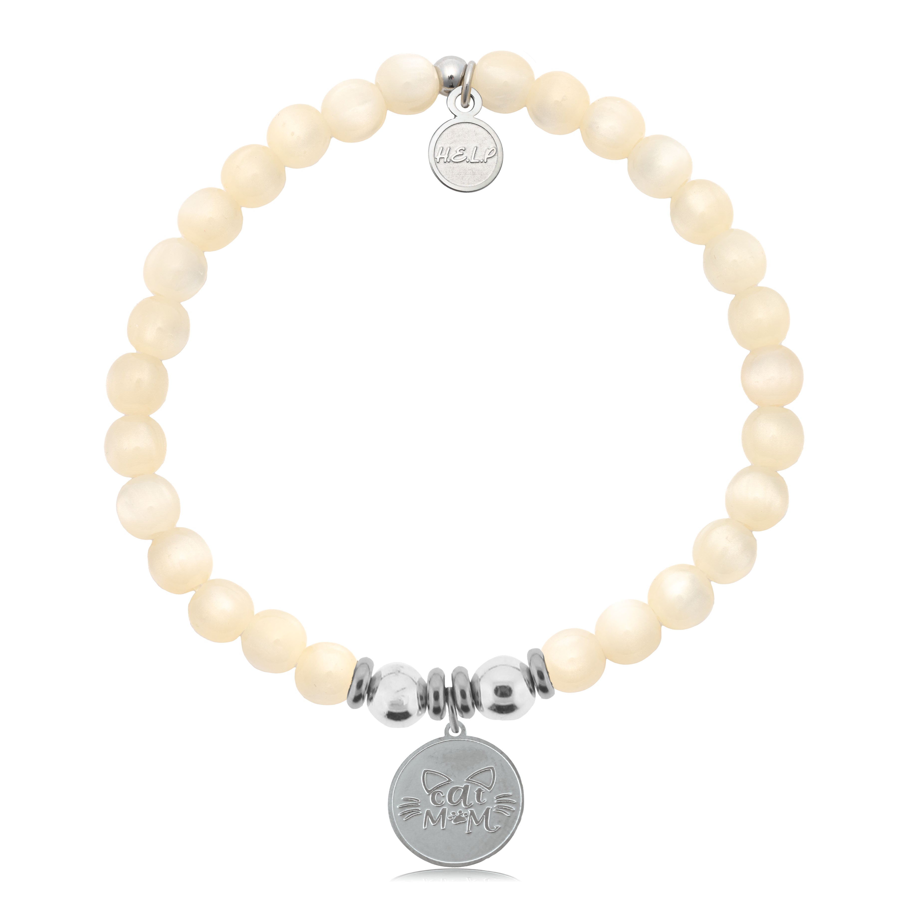 HELP by TJ Cat Mom Charm with Natural Selenite Charity Bracelet