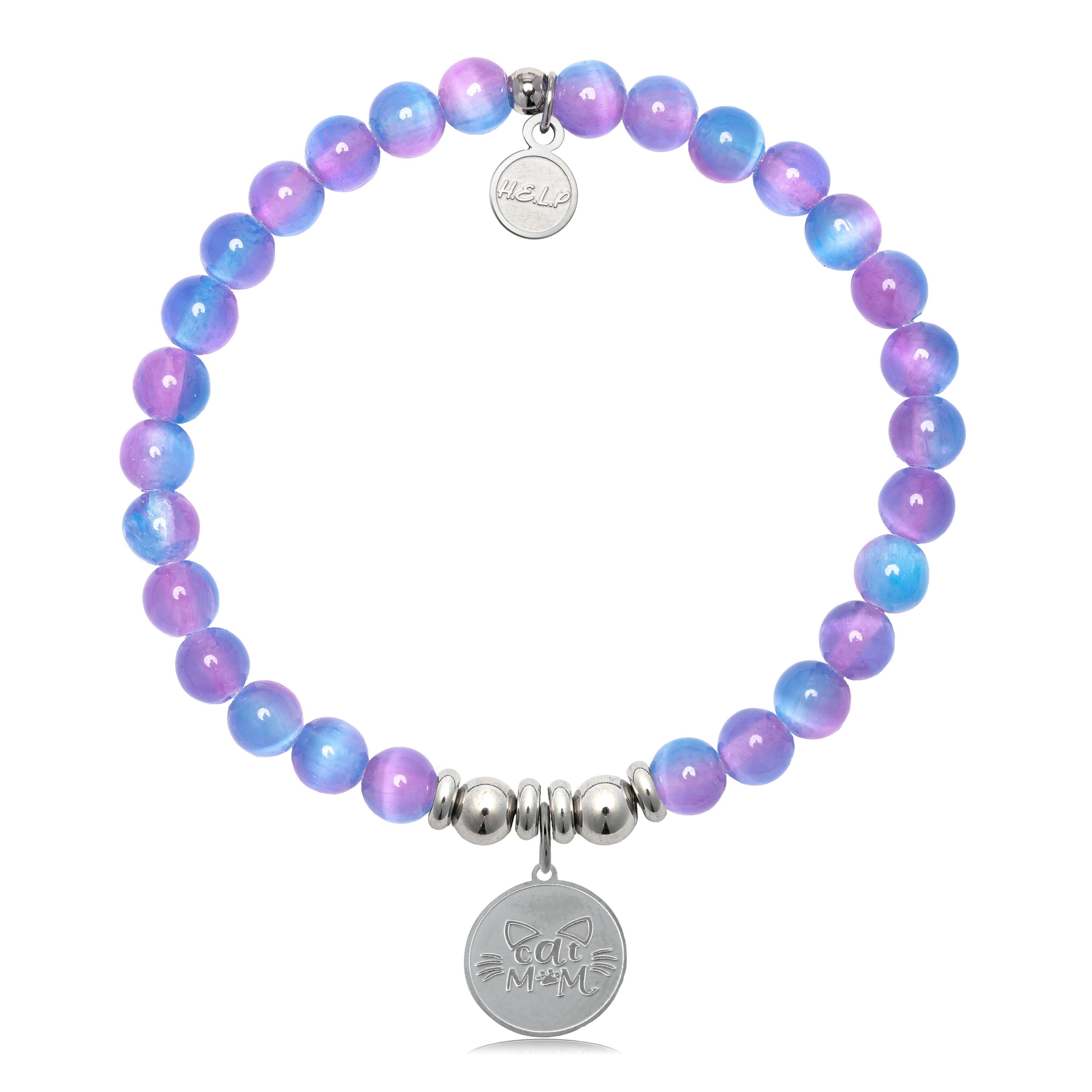 HELP by TJ Cat Mom Charm with Periwinkle Selenite Charity Bracelet