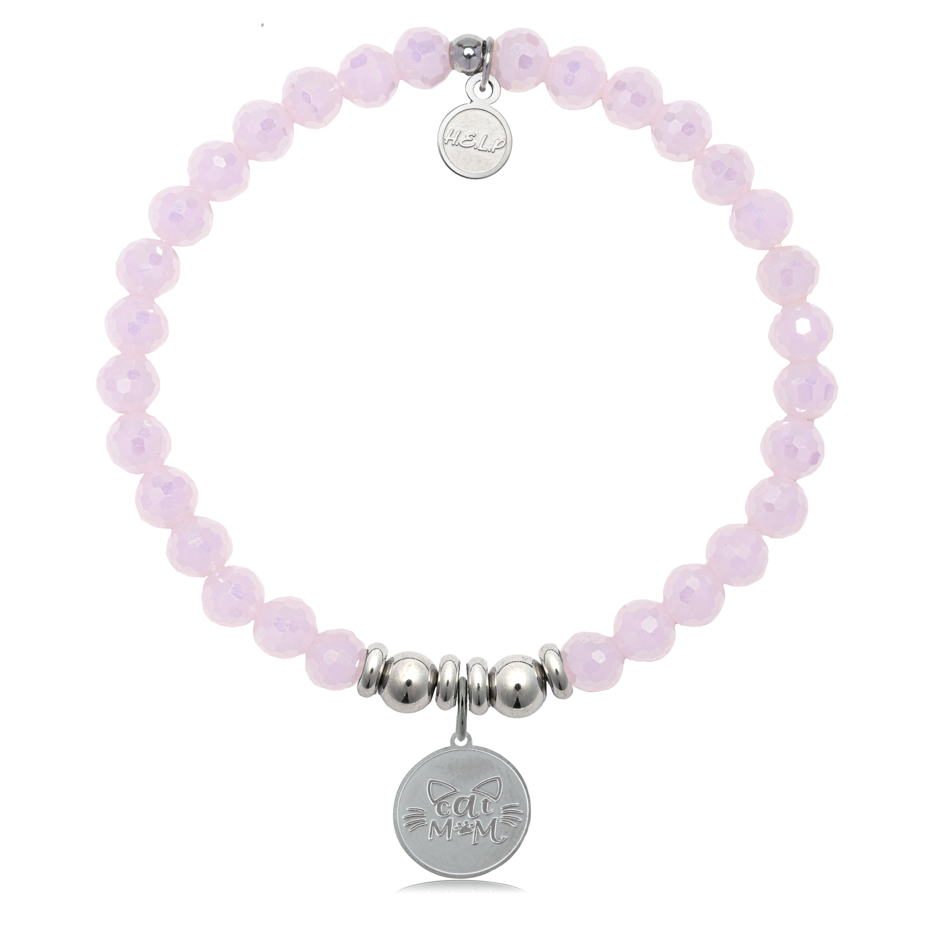 HELP by TJ Cat Mom Charm with Pink Crystal Charity Bracelet