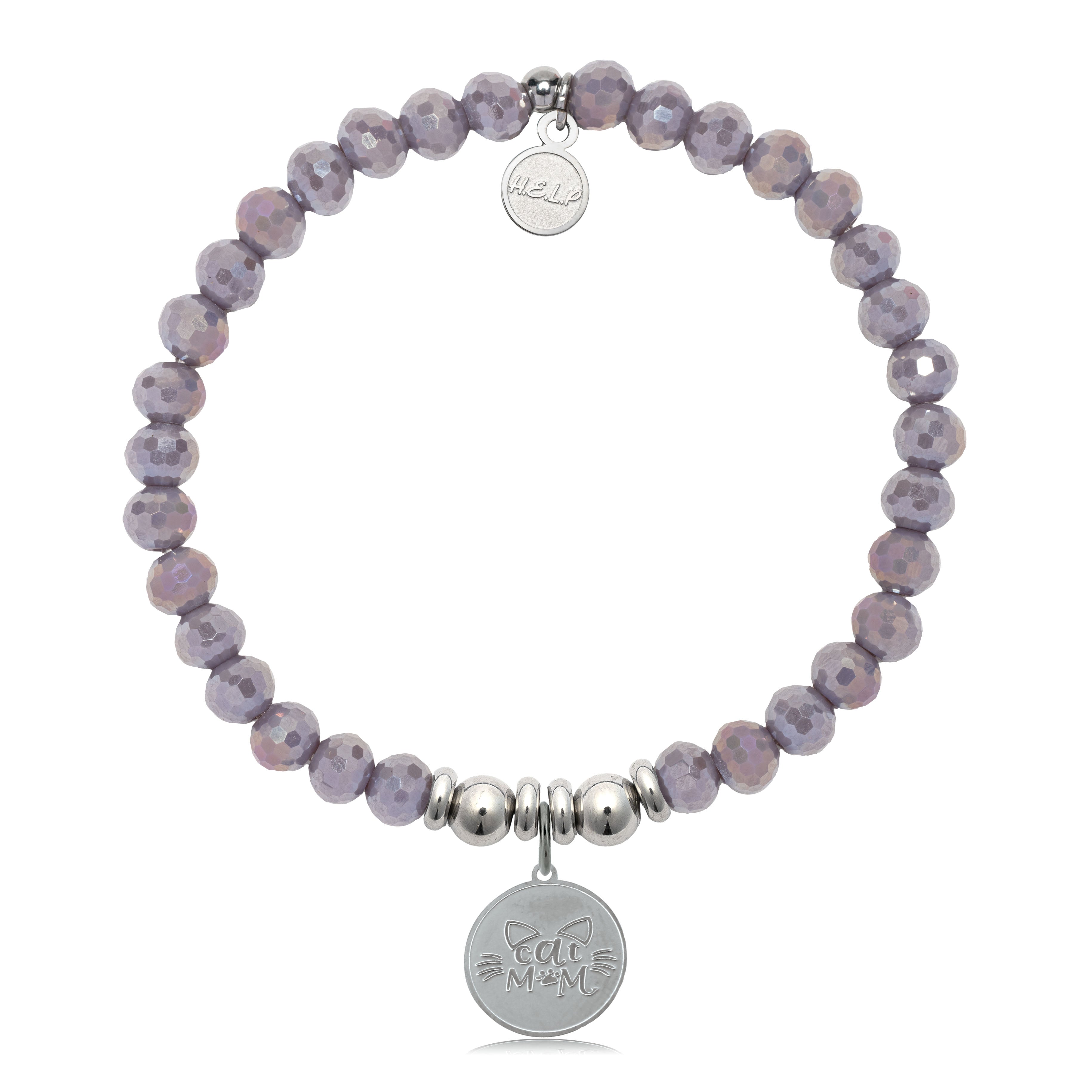 HELP by TJ Cat Mom Charm with Purple Crystal Charity Bracelet