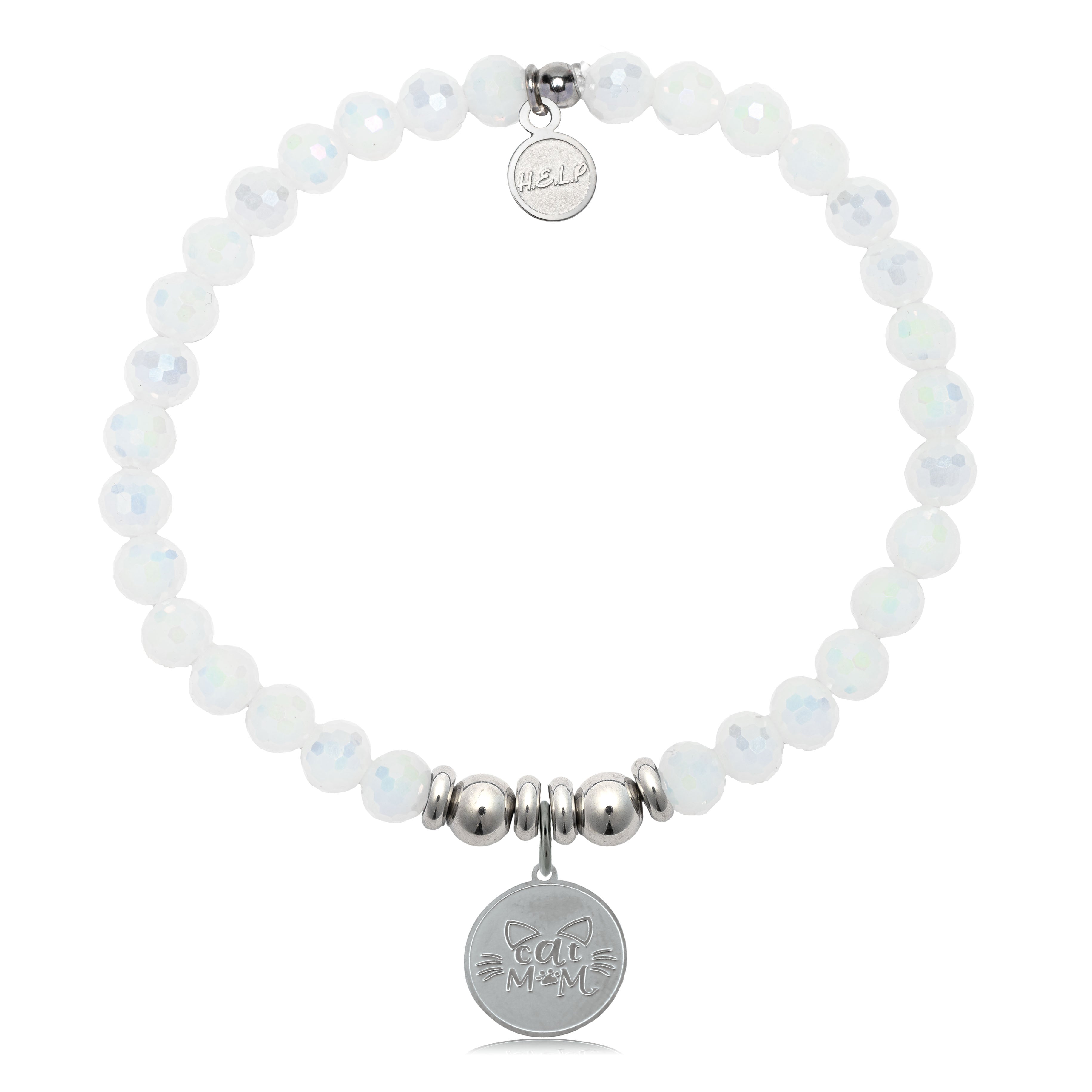 HELP by TJ Cat Mom Charm with White Crystal Charity Bracelet