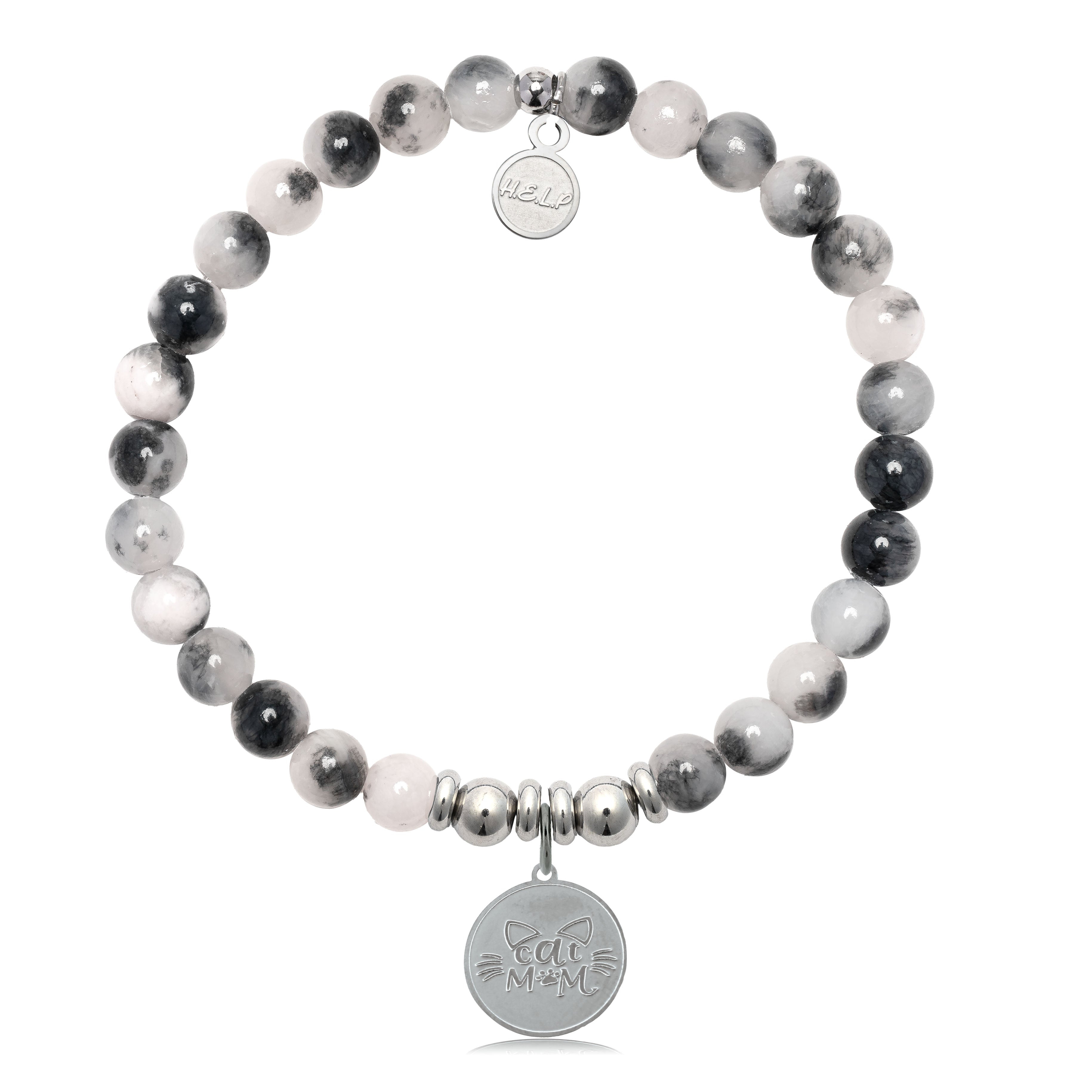 HELP by TJ Cat Mom Charm with Zebra Jade Charity Bracelet