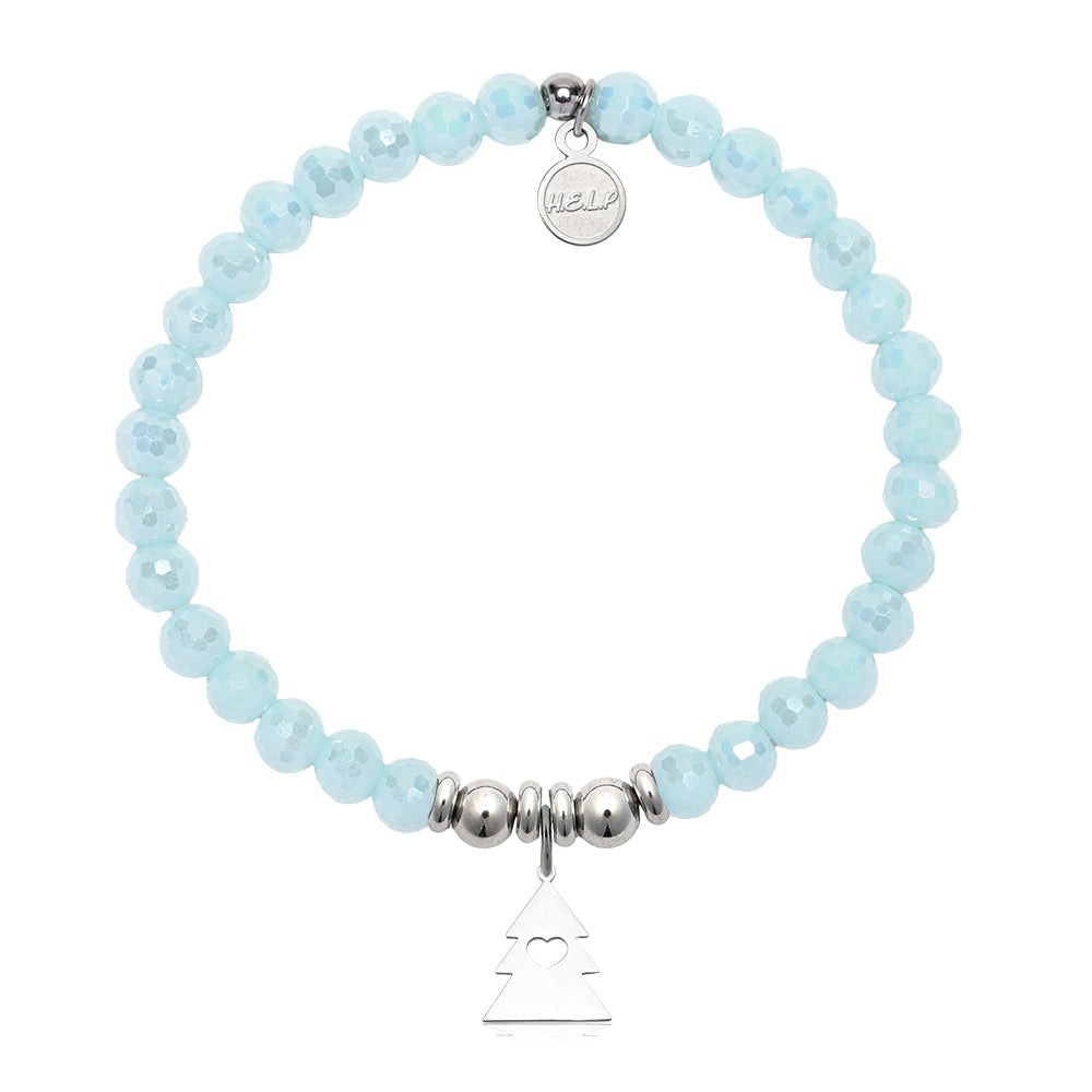 HELP by TJ Christmas Tree Charm with Aqua Crystal Charity Bracelet