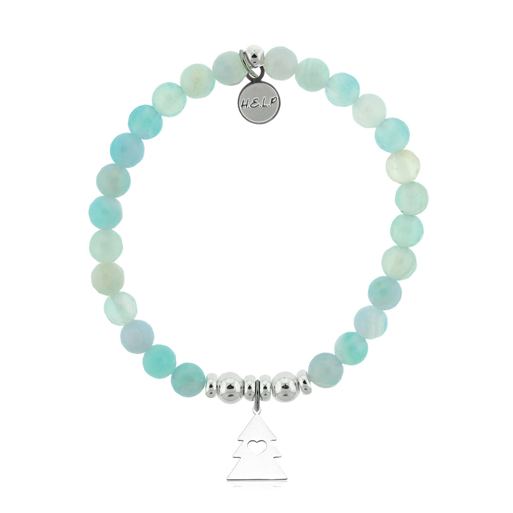 HELP by TJ Christmas Tree Charm with Light Blue Agate Charity Bracelet