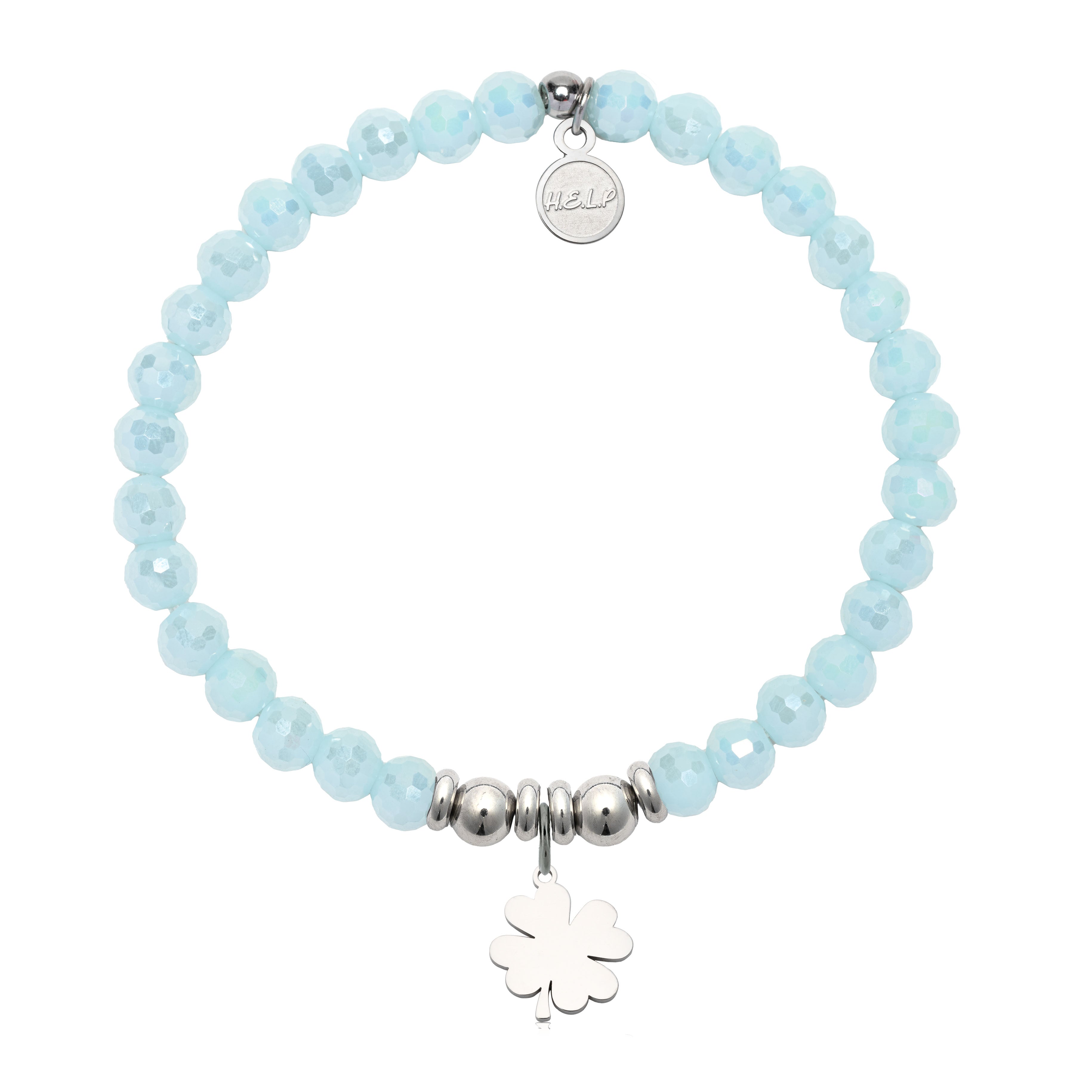 HELP by TJ Clover Charm with Aqua Crystal Charity Bracelet