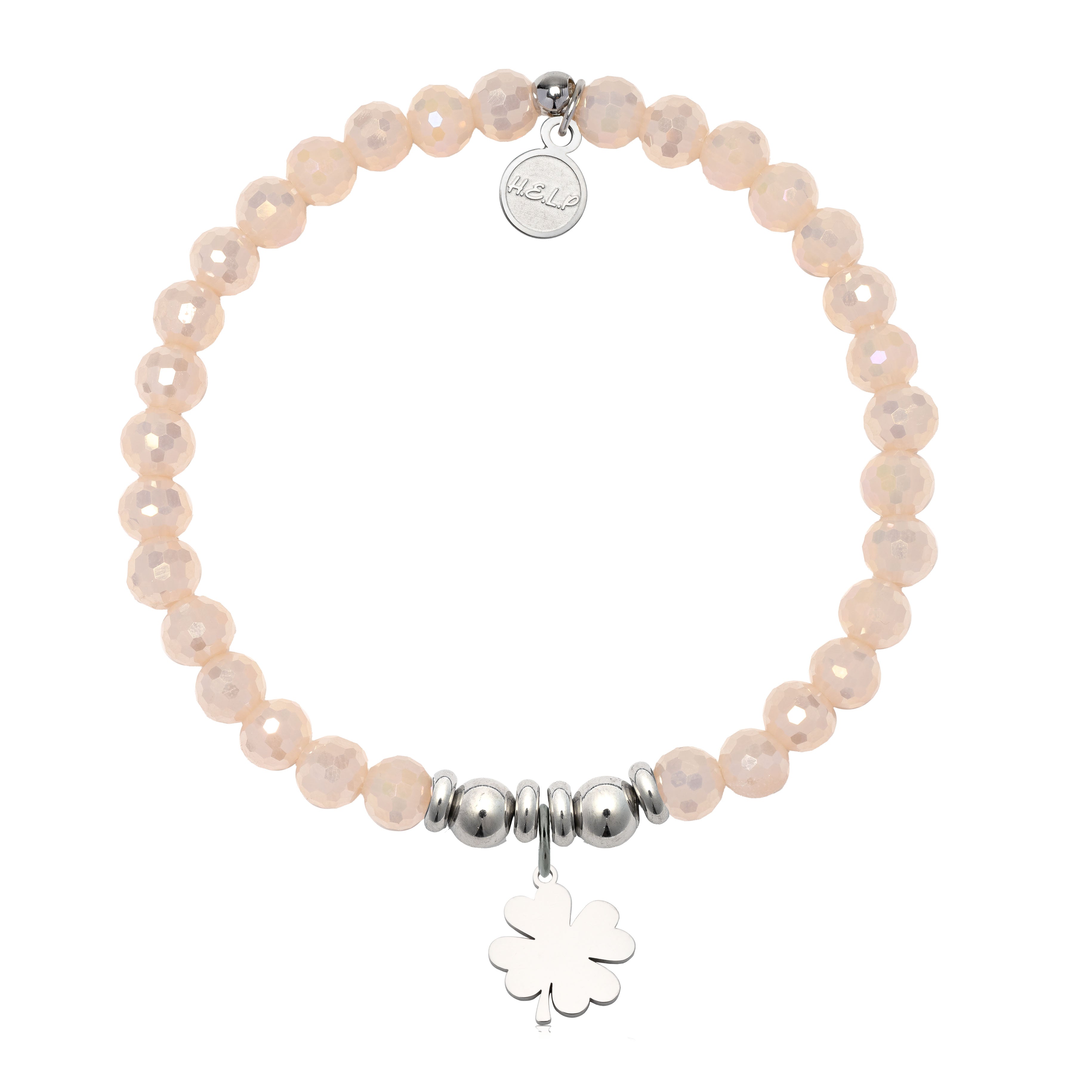 HELP by TJ Clover Charm with Beige Crystal Charity Bracelet