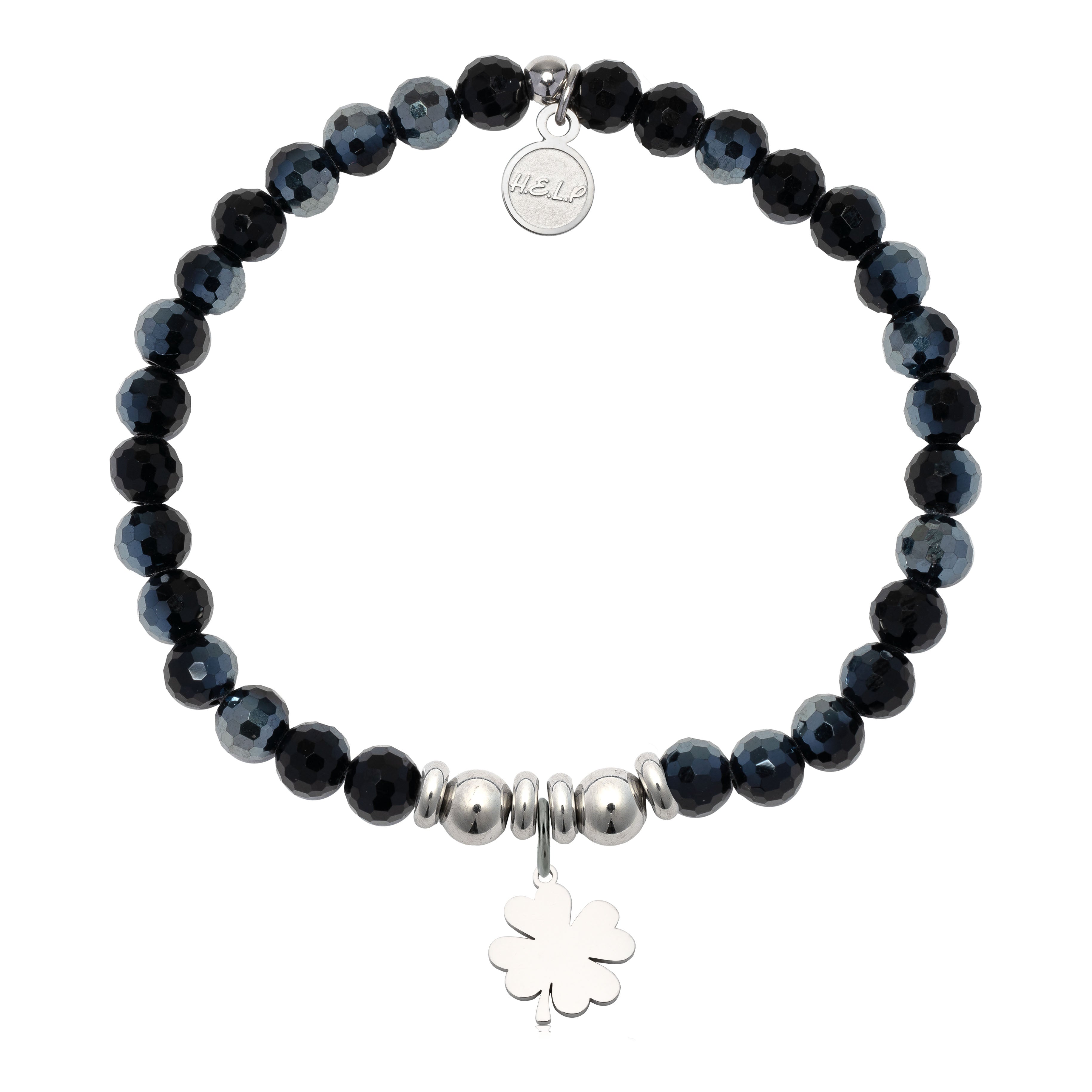 HELP by TJ Clover Charm with Black Crystal Charity Bracelet