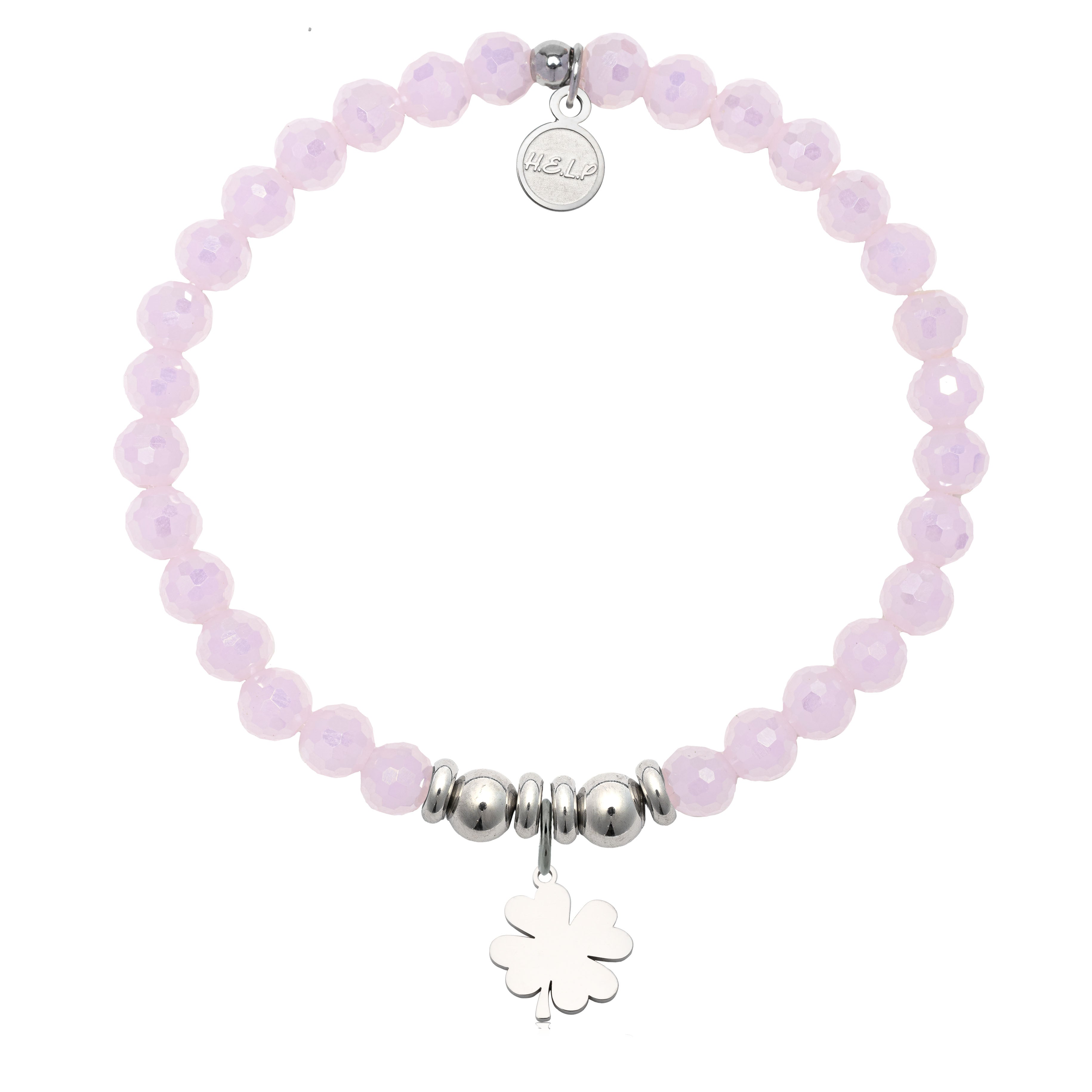 HELP by TJ Clover Charm with Pink Crystal Charity Bracelet