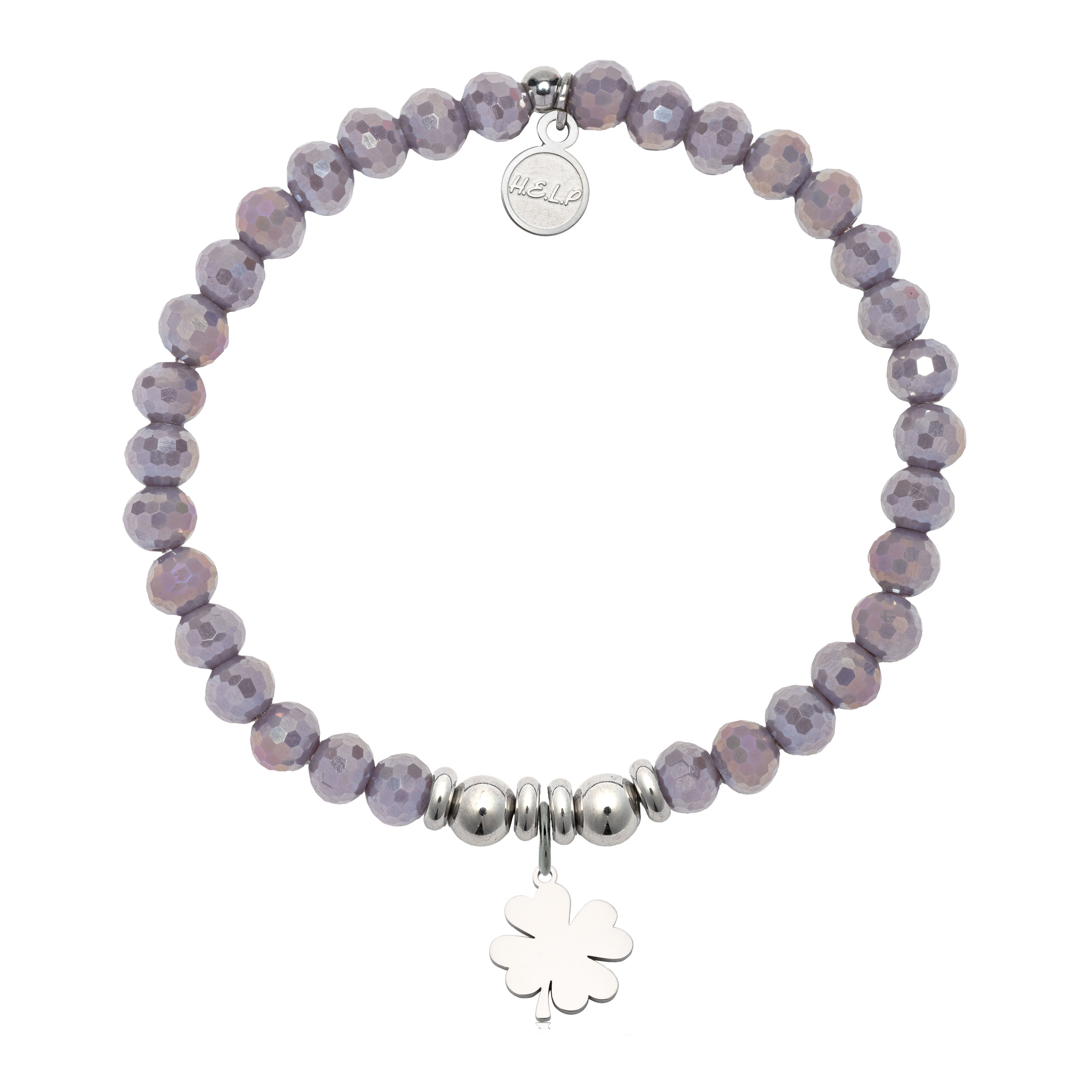 HELP by TJ Clover Charm with Purple Crystal Charity Bracelet
