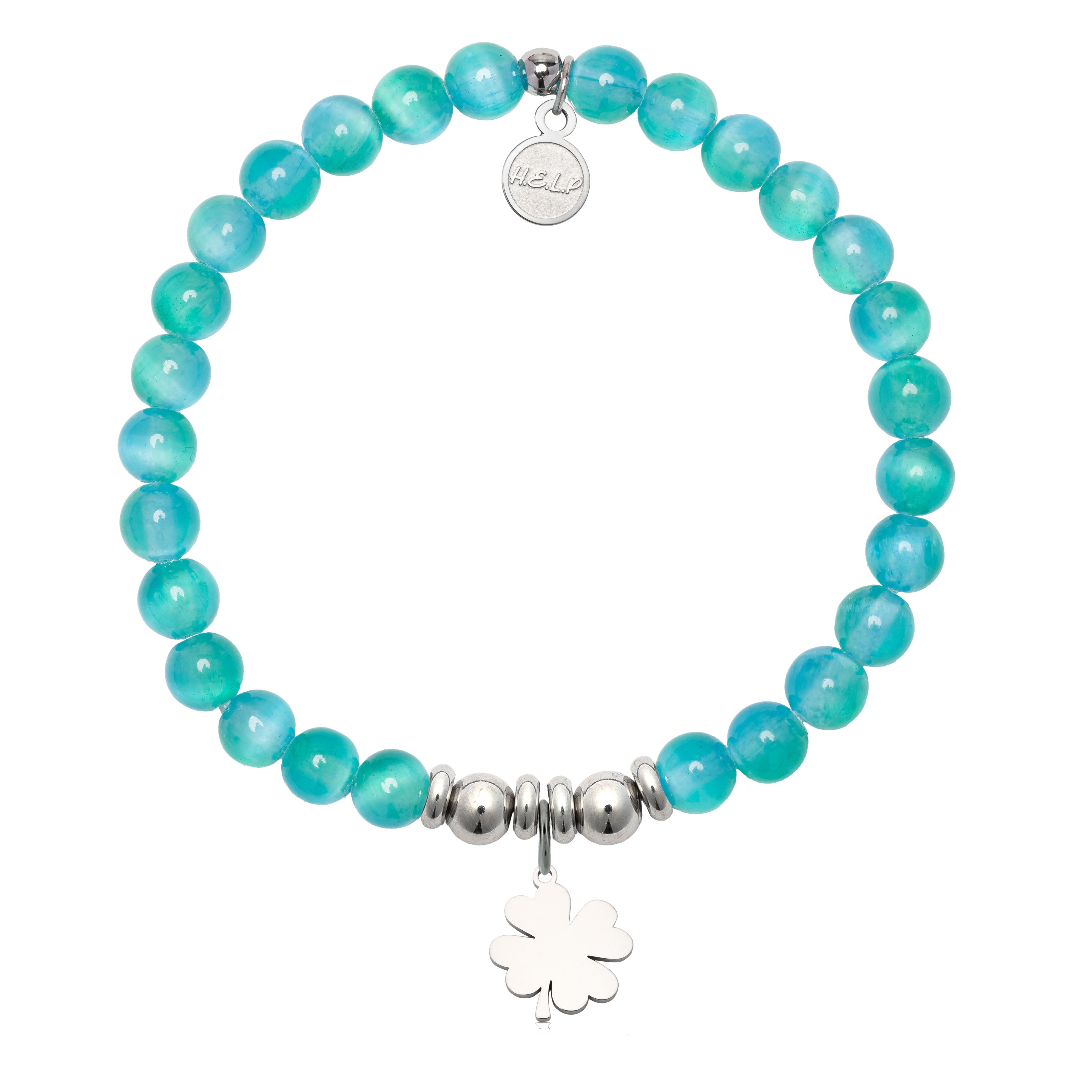 HELP by TJ Clover Charm with Teal Selenite Charity Bracelet