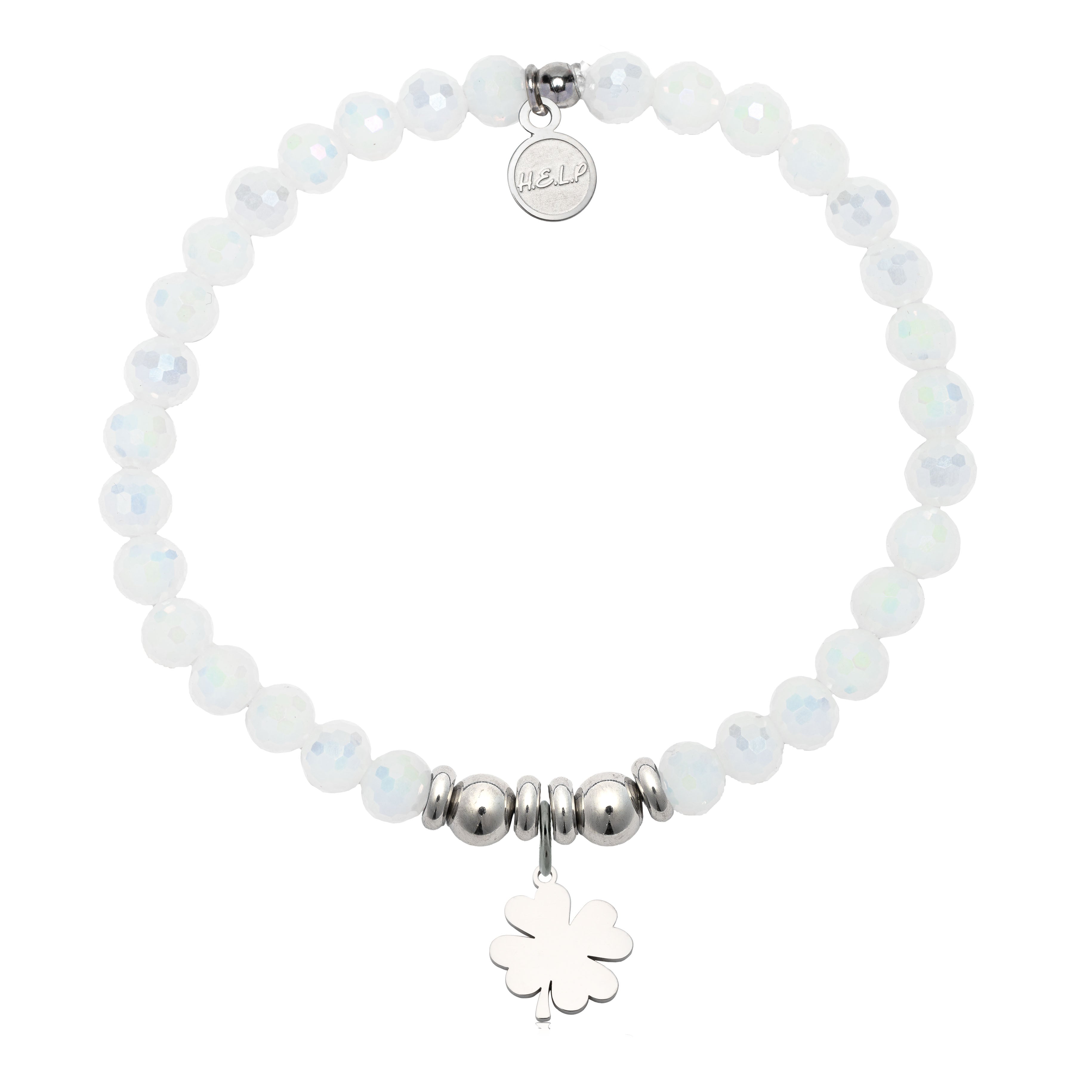 HELP by TJ Clover Charm with White Crystal Charity Bracelet