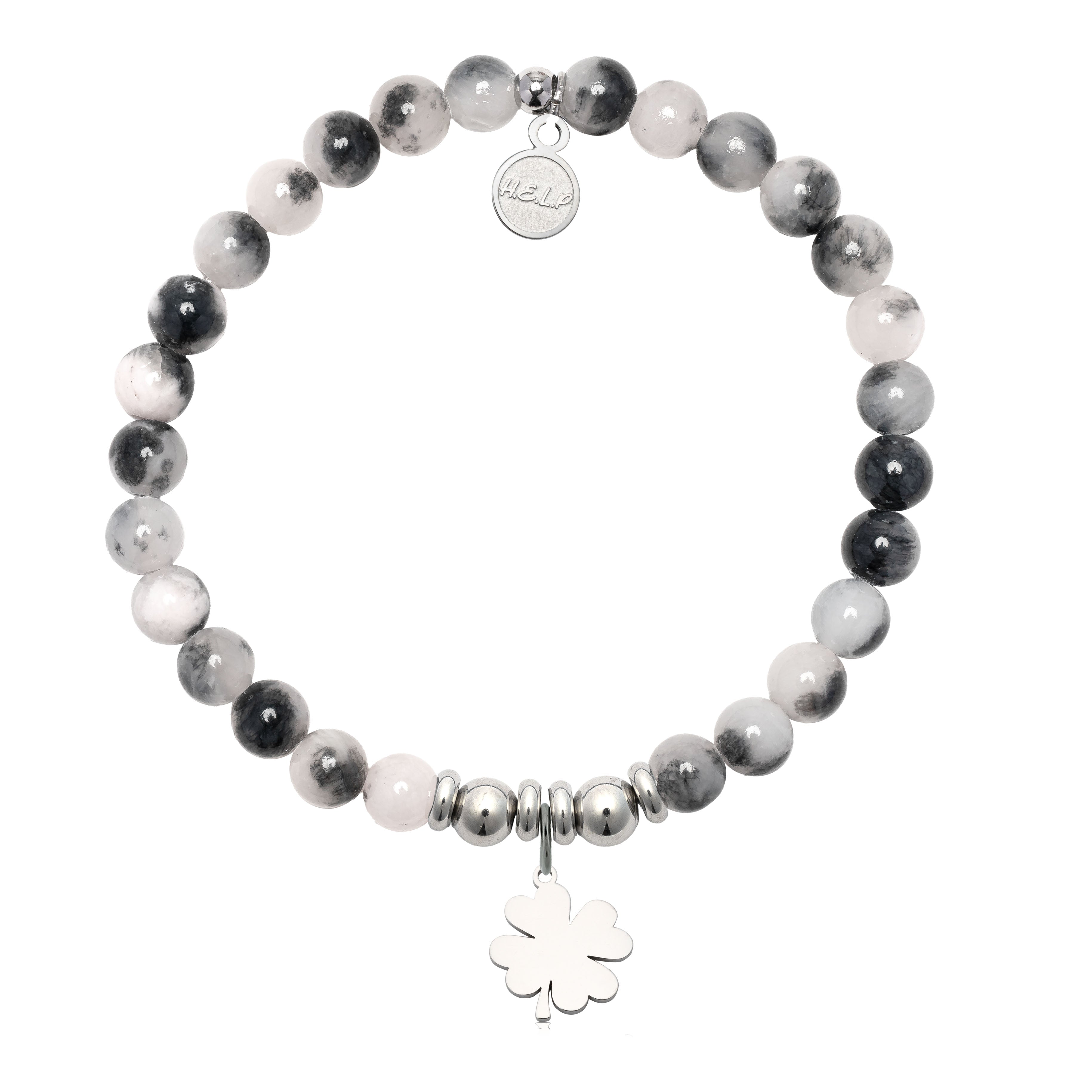 HELP by TJ Clover Charm with Zebra Jade Charity Bracelet