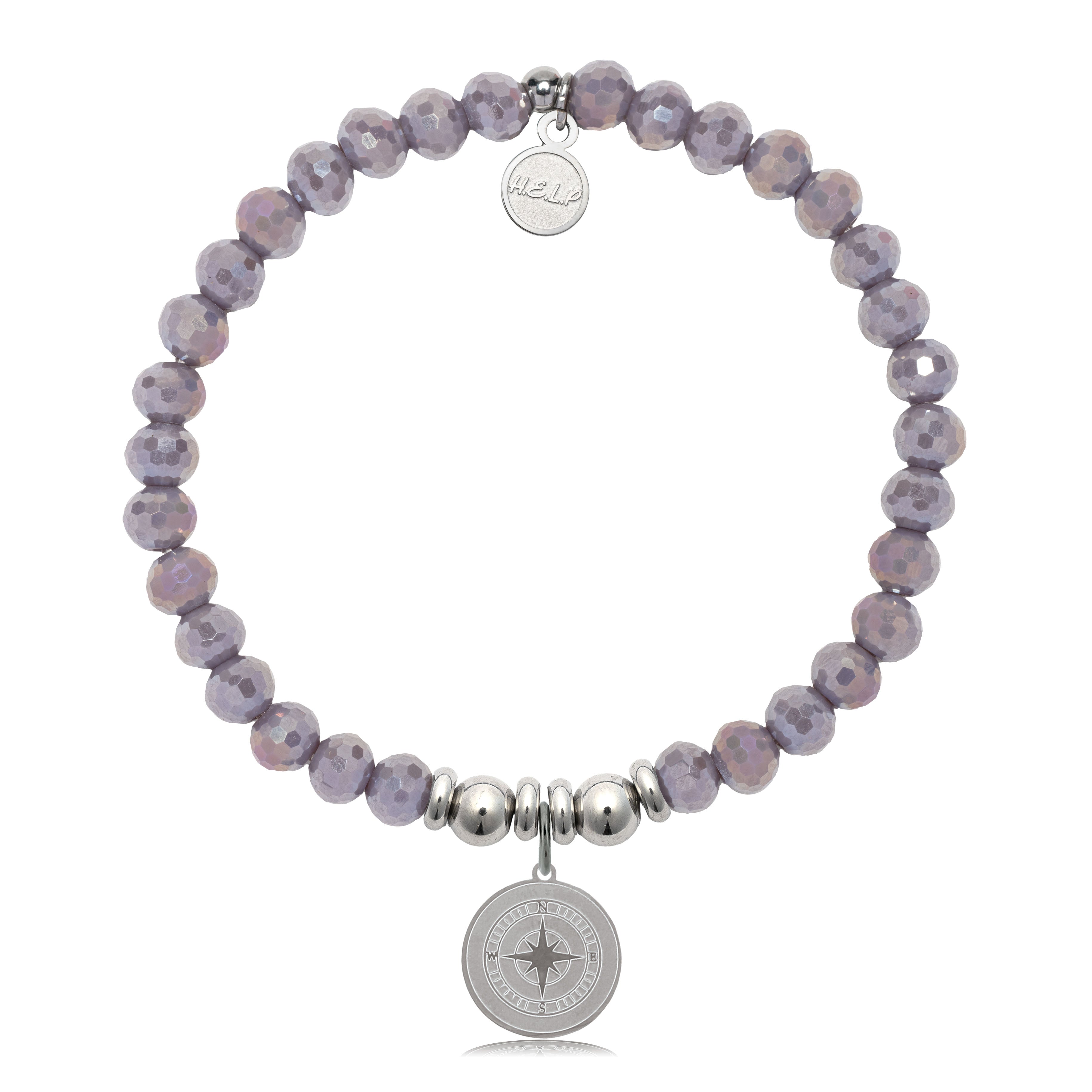 HELP by TJ Compass Charm with Purple Crystal Charity Bracelet