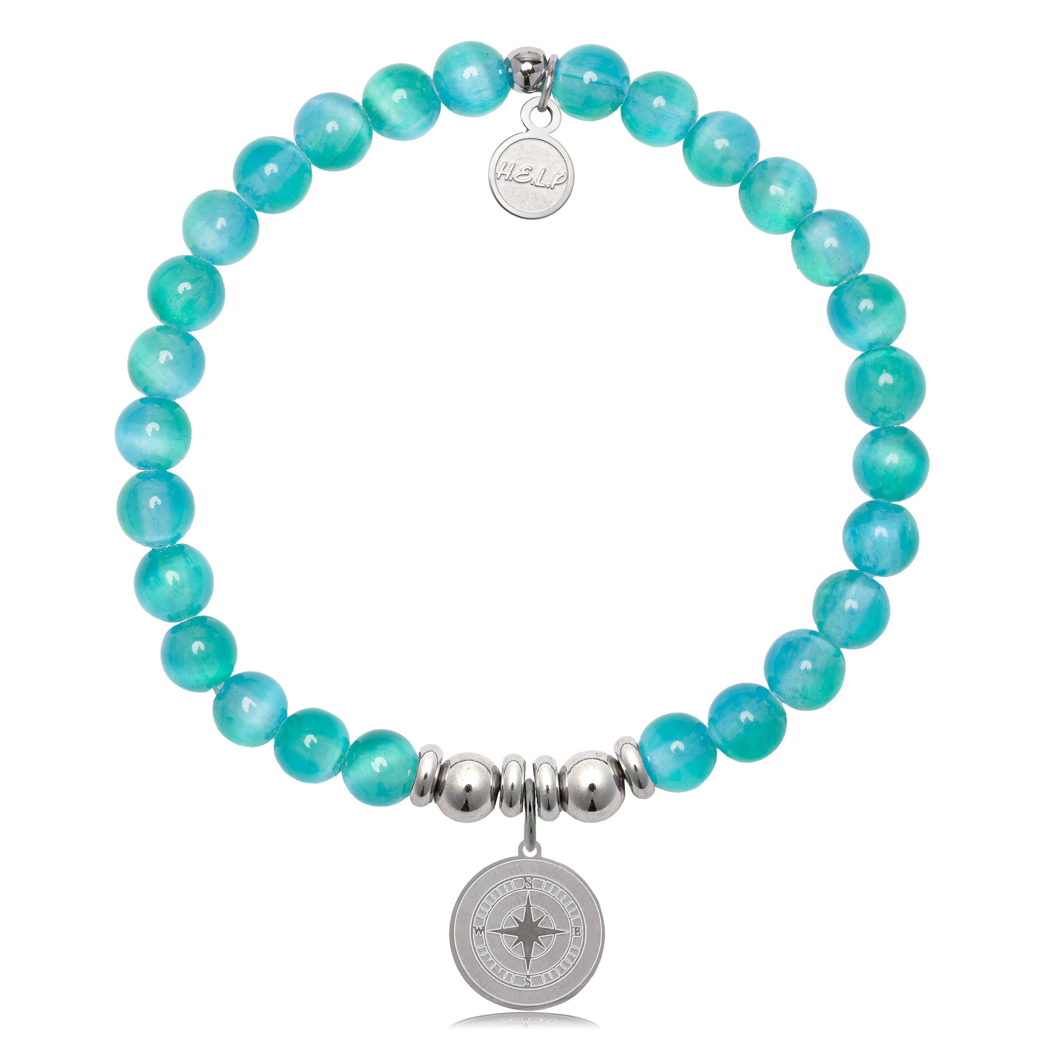 HELP by TJ Compass Charm with Teal Selenite Charity Bracelet
