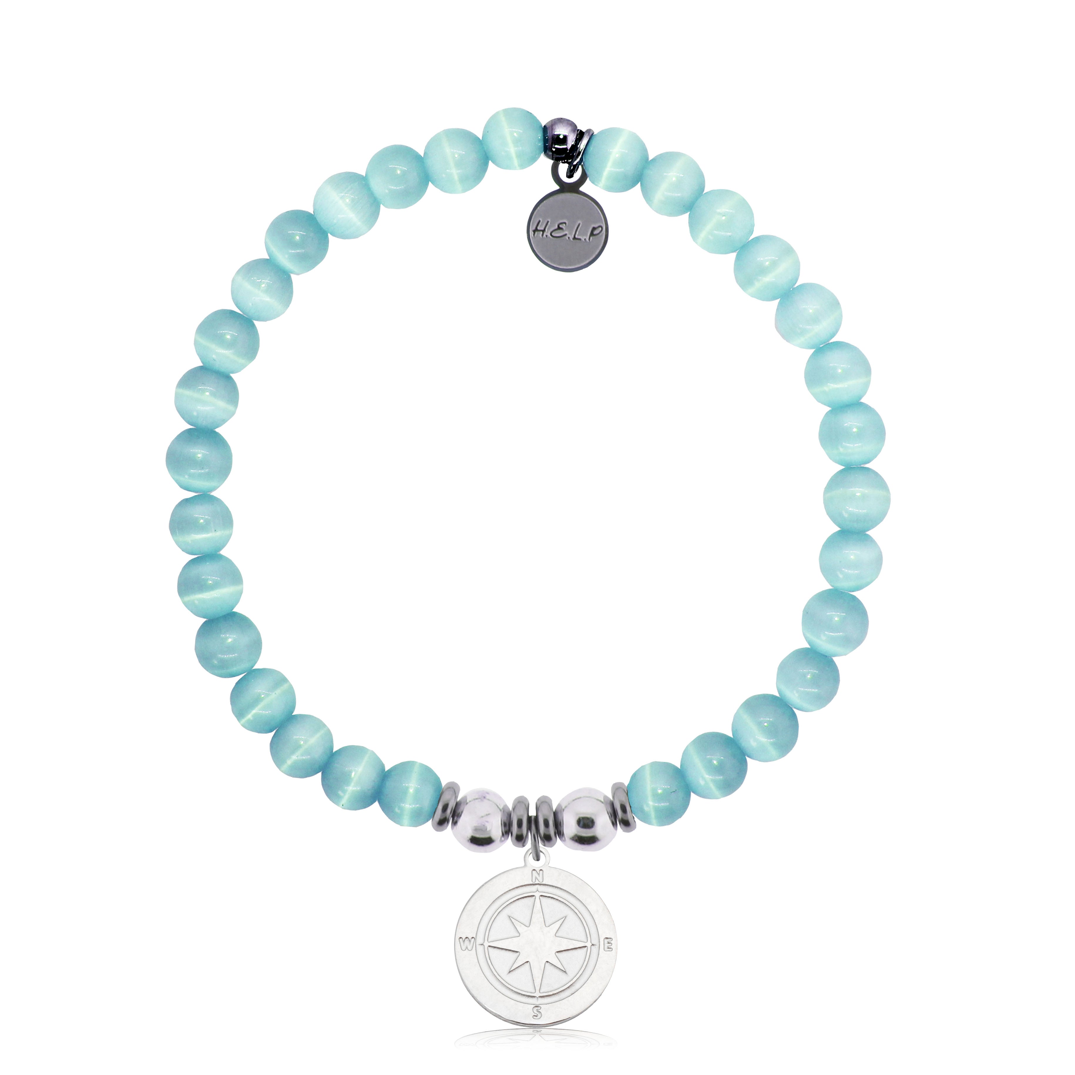 HELP by TJ Compass Rose Charm with Aqua Cats Eye Charity Bracelet