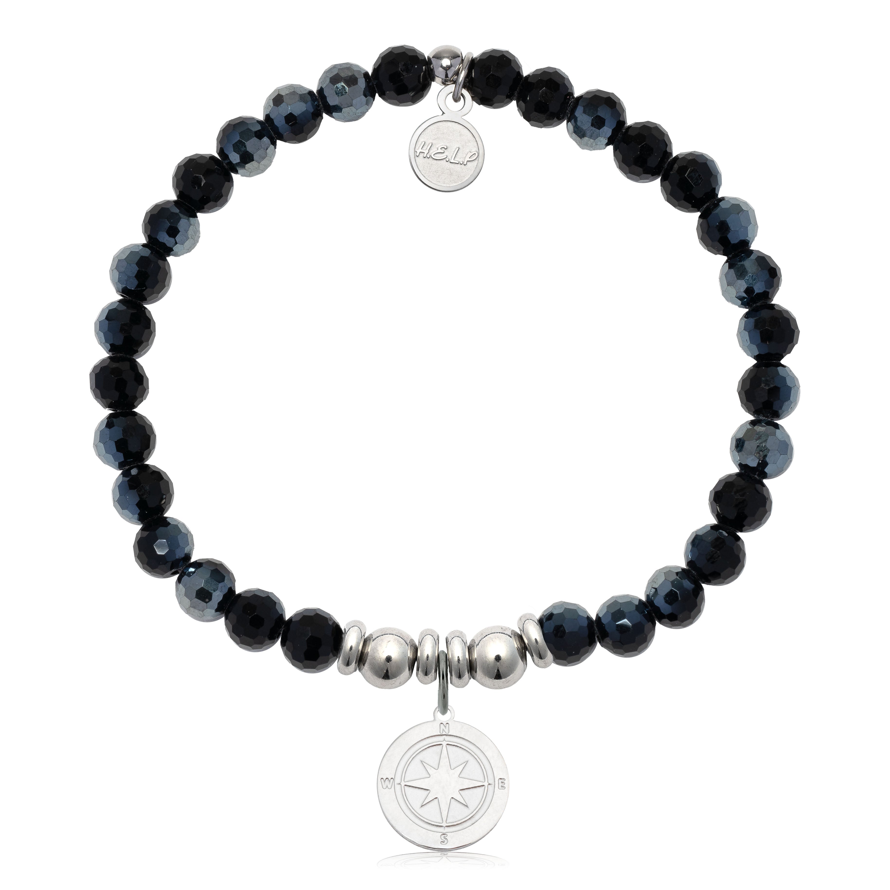 HELP by TJ Compass Rose Charm with Black Crystal Charity Bracelet
