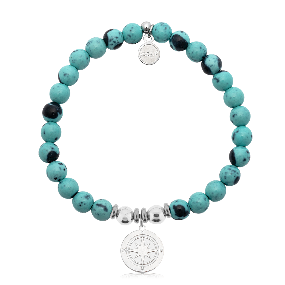 HELP by TJ Compass Rose Charm with Blue Zebra Jade Charity Bracelet