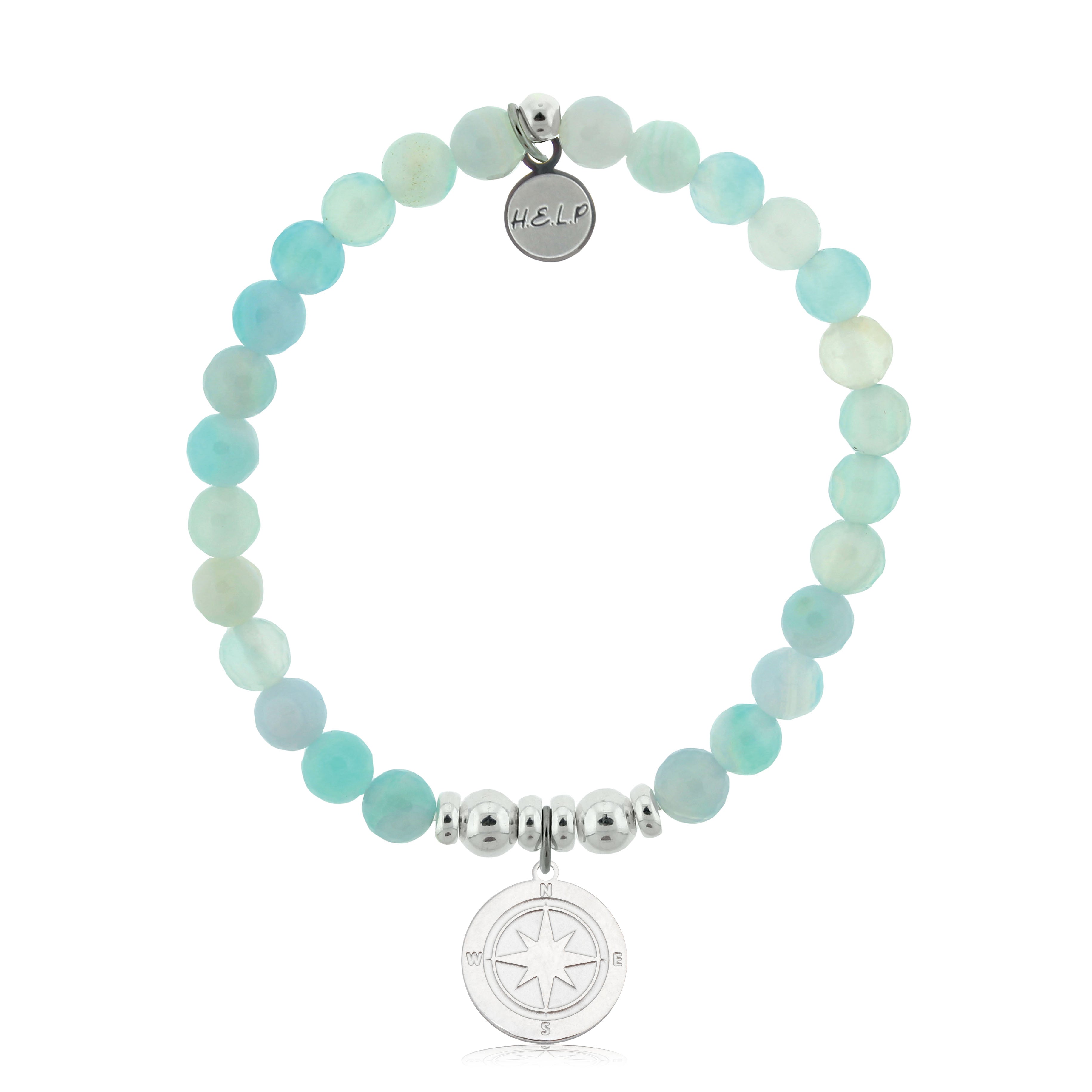 HELP by TJ Compass Rose Charm with Light Blue Agate Charity Bracelet
