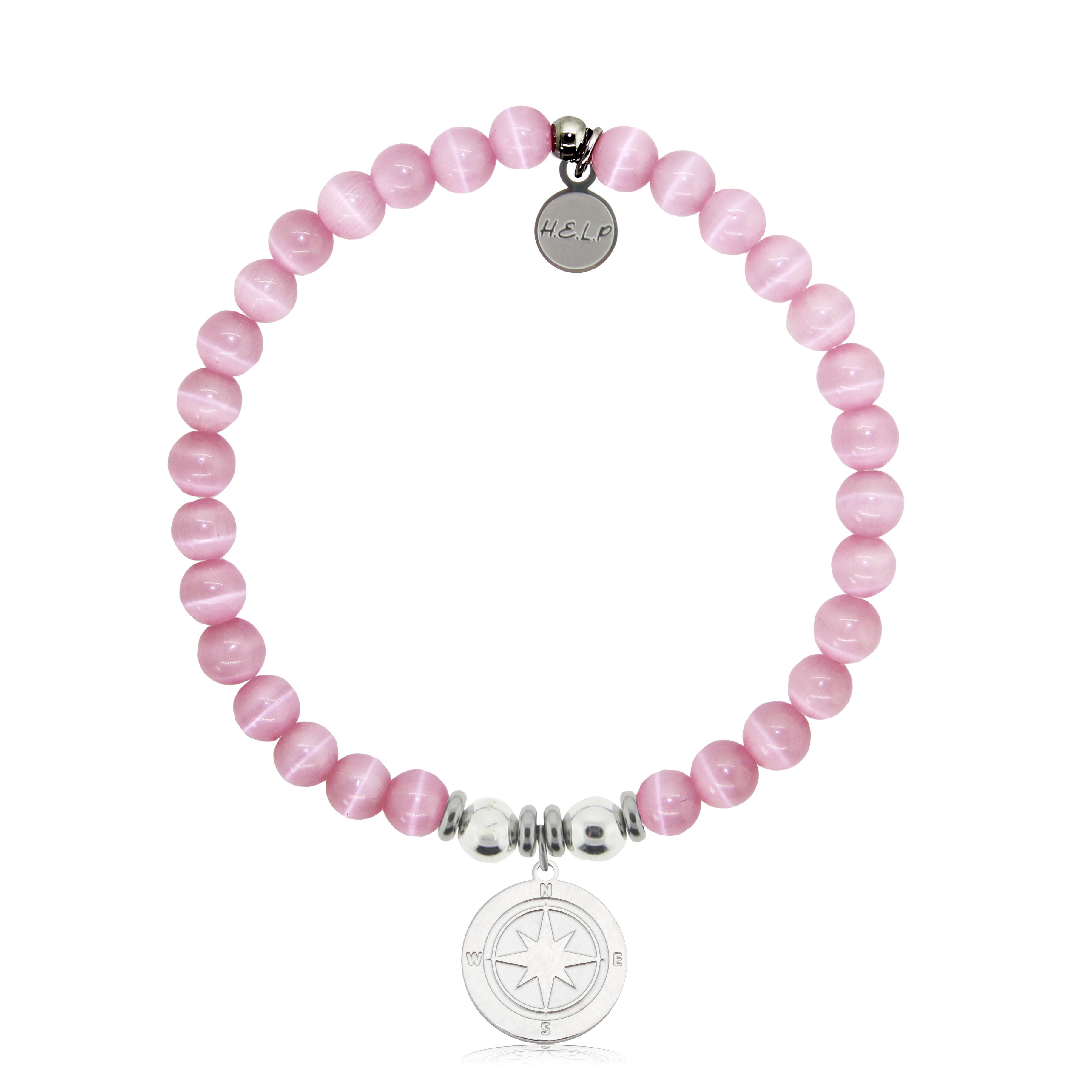 HELP by TJ Compass Rose Charm with Pink Cats Eye Charity Bracelet