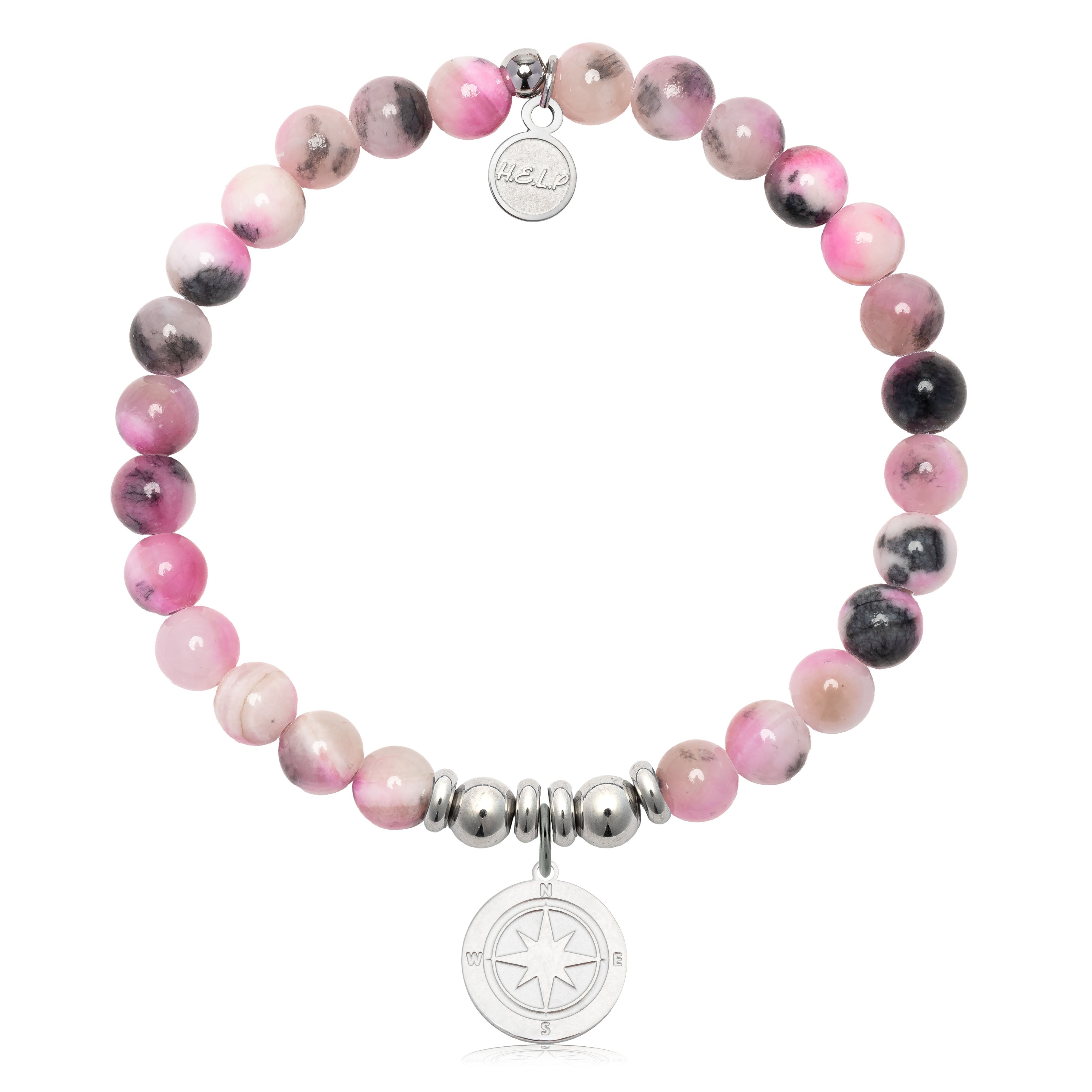 HELP by TJ Compass Rose Charm with Pink Zebra Jade Charity Bracelet