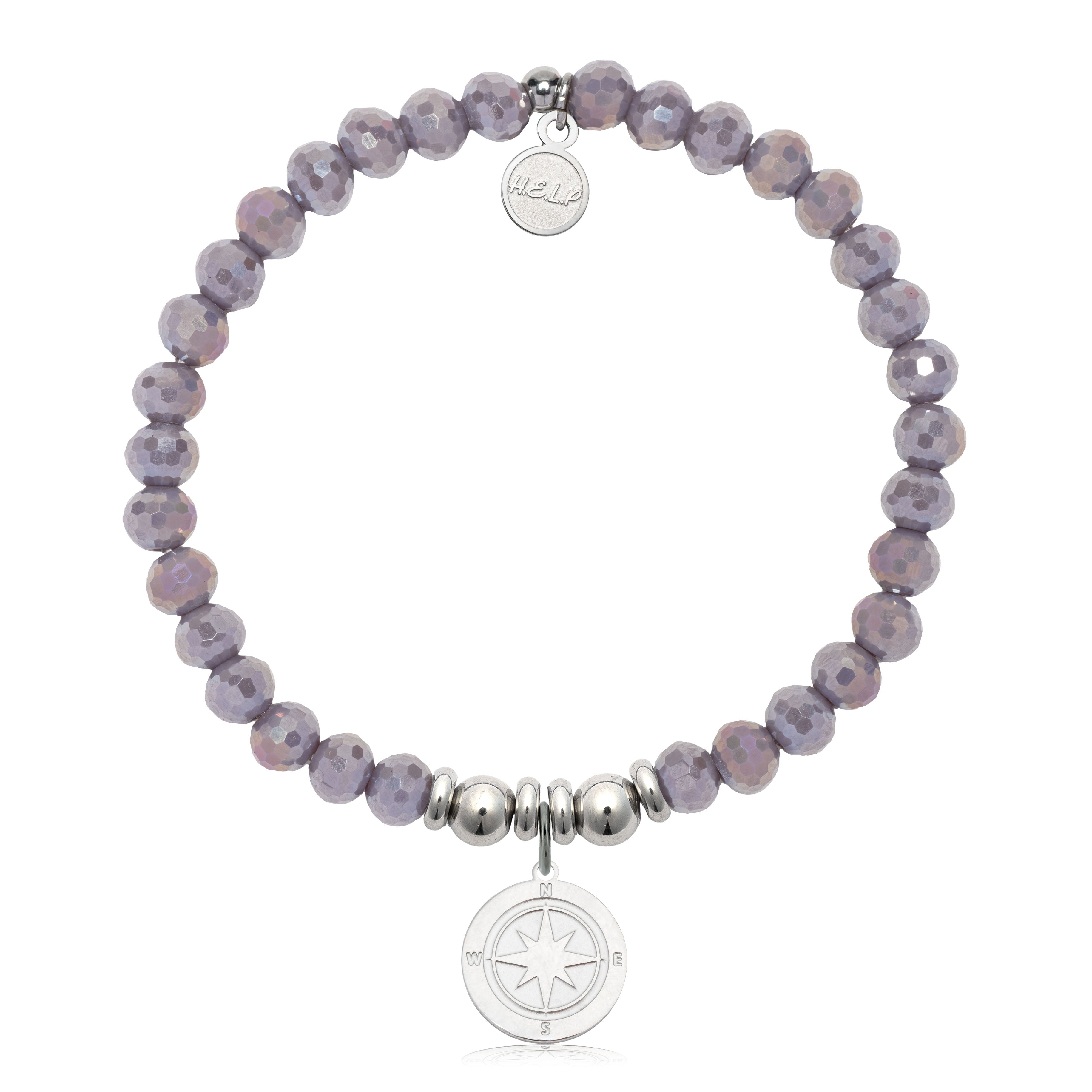 HELP by TJ Compass Rose Charm with Purple Crystal Charity Bracelet