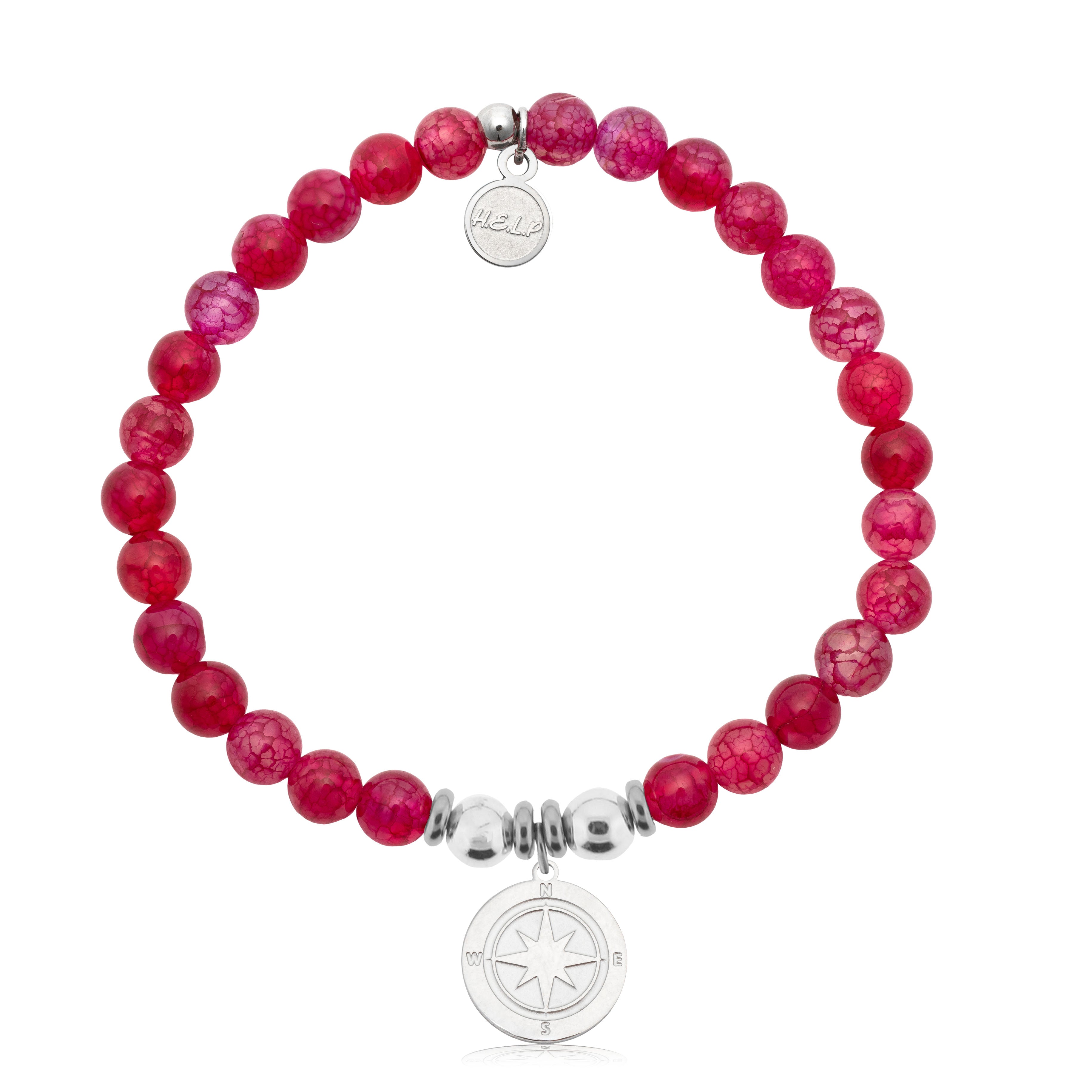 HELP by TJ Compass Rose Charm with Red Fire Agate Charity Bracelet