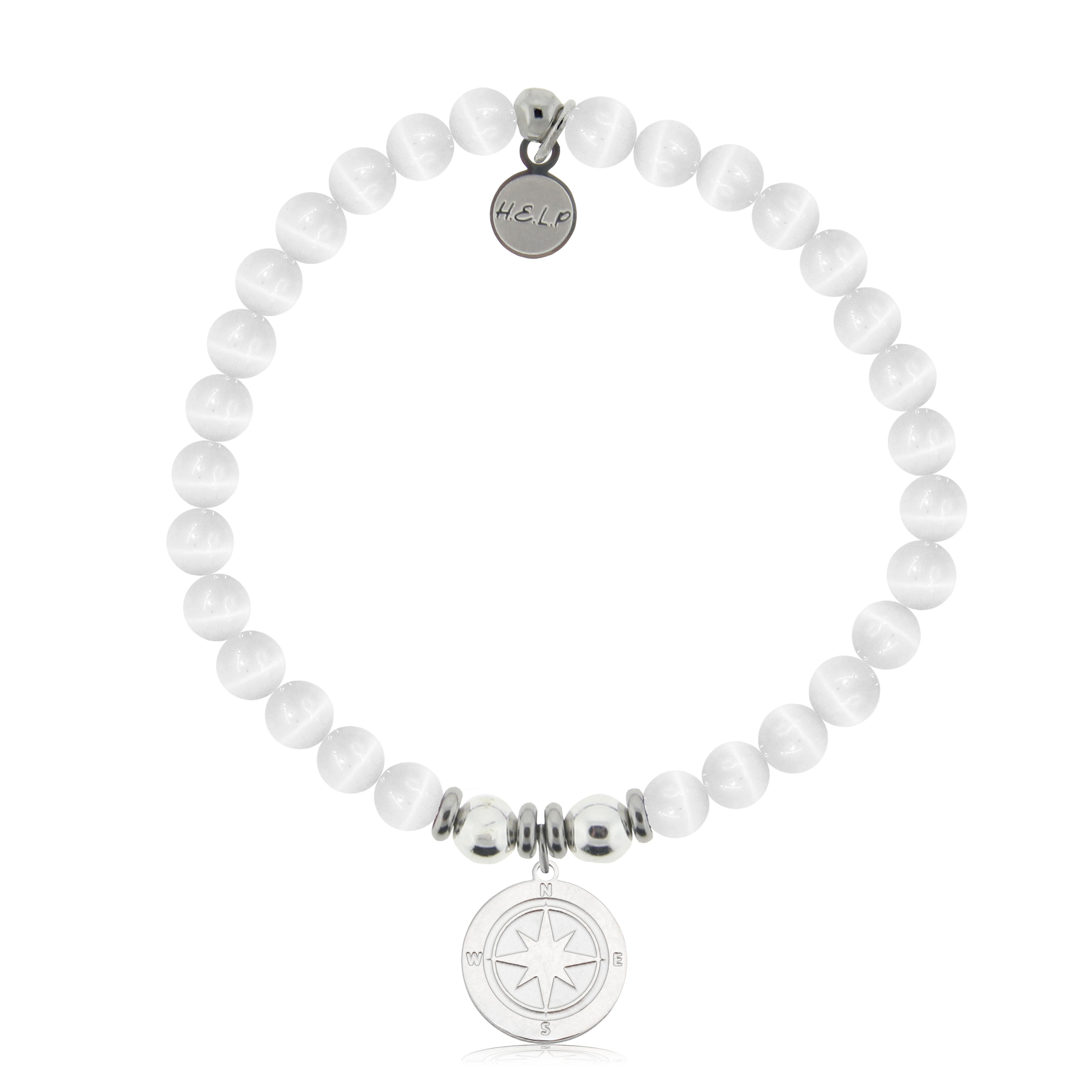 HELP by TJ Compass Rose Charm with White Cats Eye Charity Bracelet