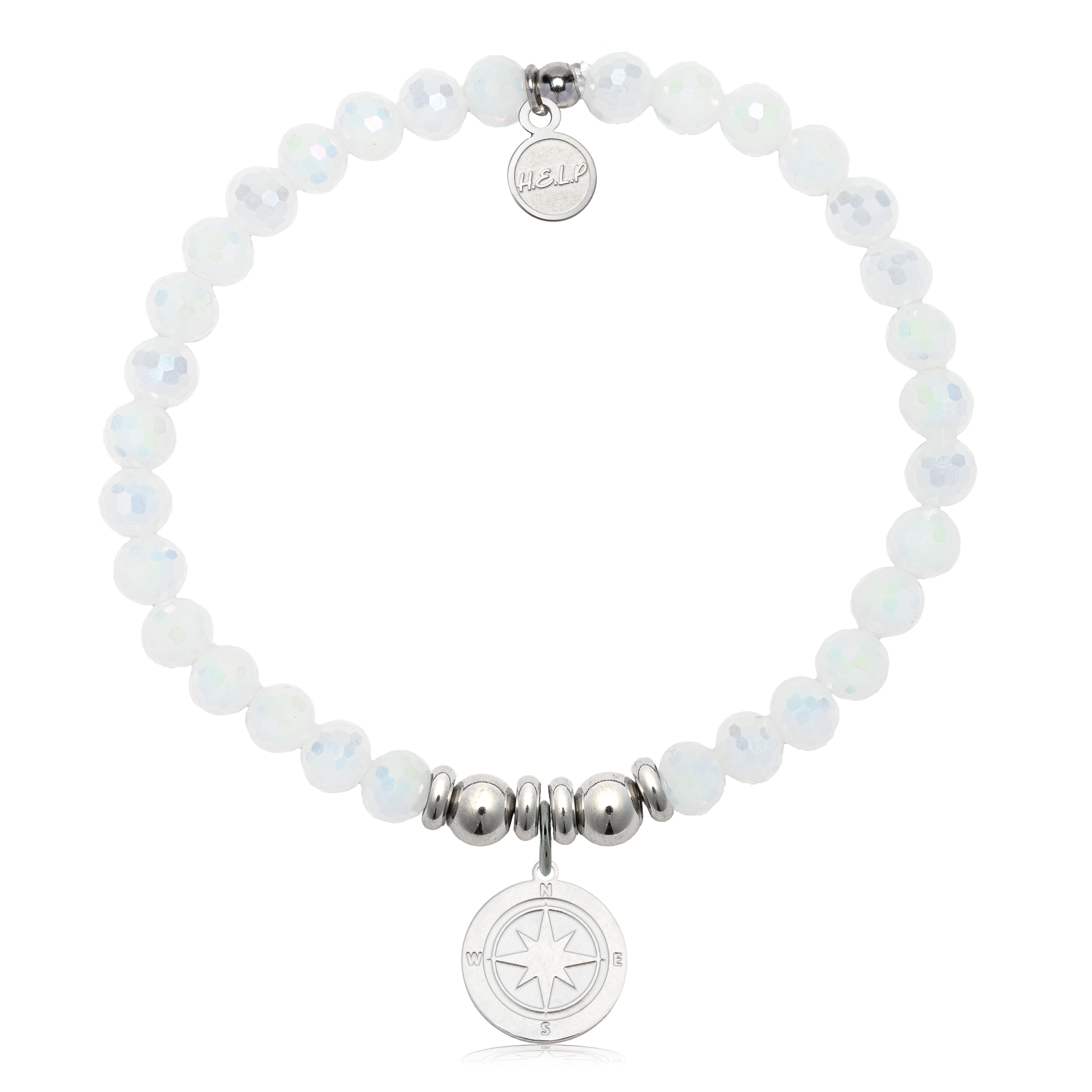 HELP by TJ Compass Rose Charm with White Crystal Charity Bracelet