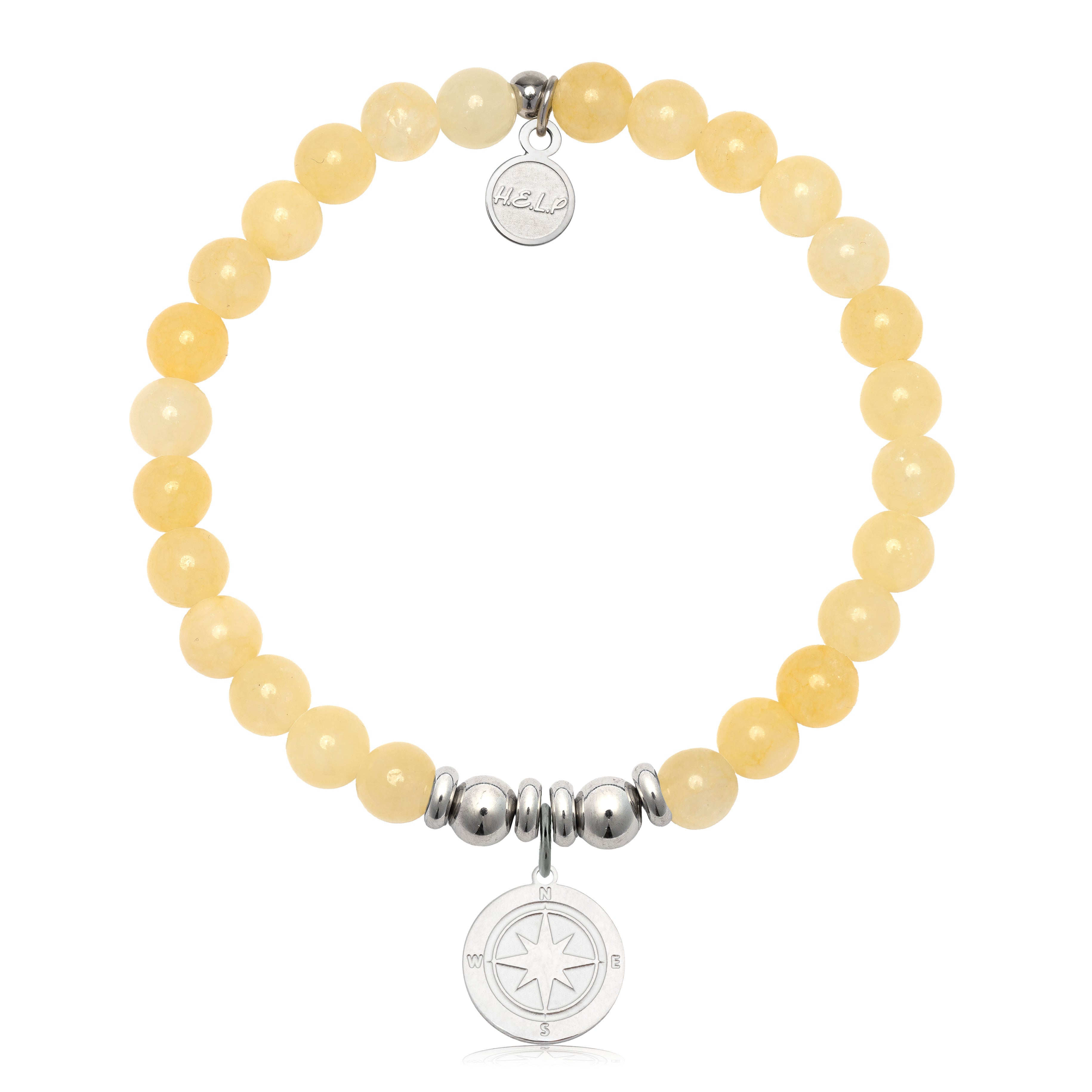 HELP by TJ Compass Rose Charm with Yellow Jade Charity Bracelet