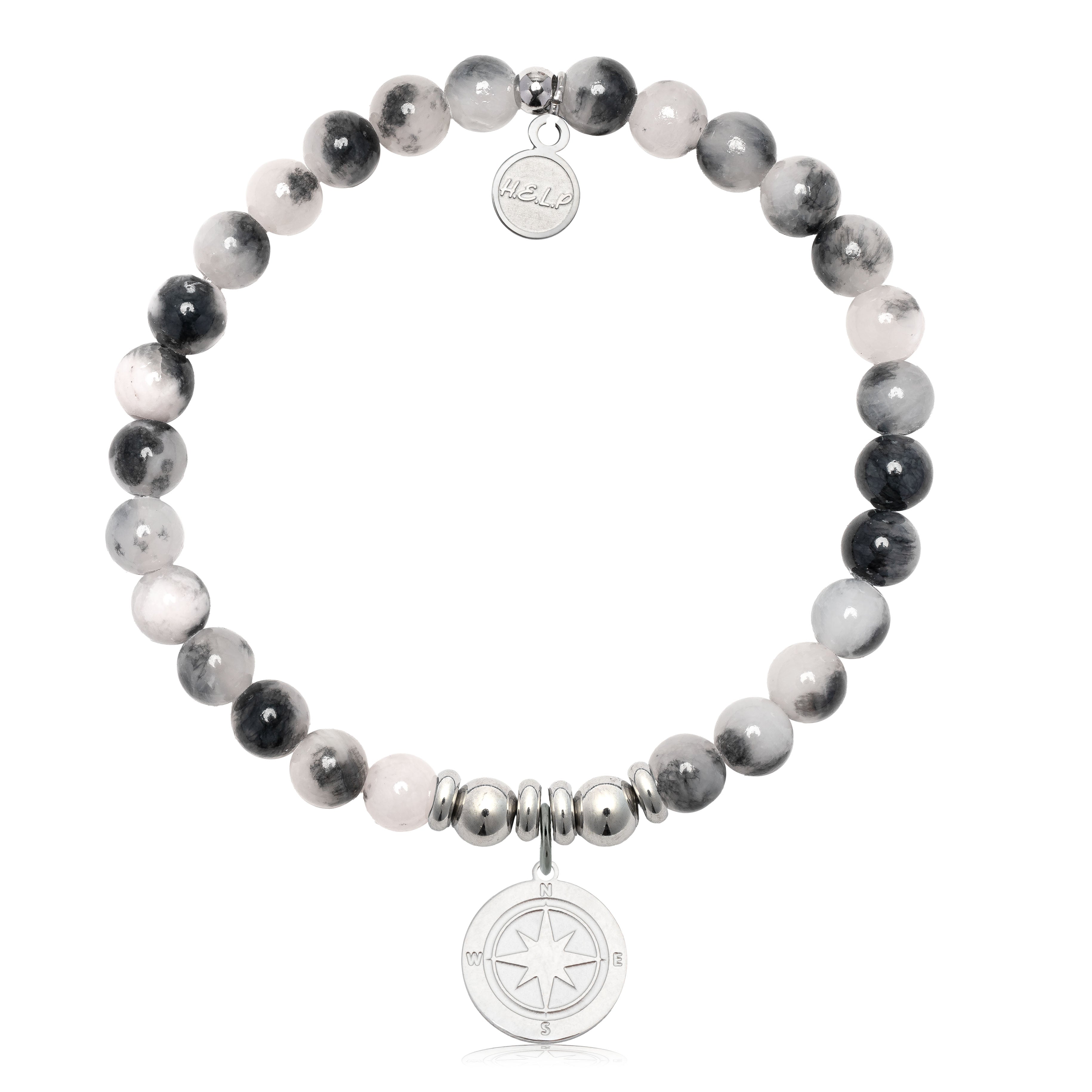 HELP by TJ Compass Rose Charm with Zebra Jade Charity Bracelet