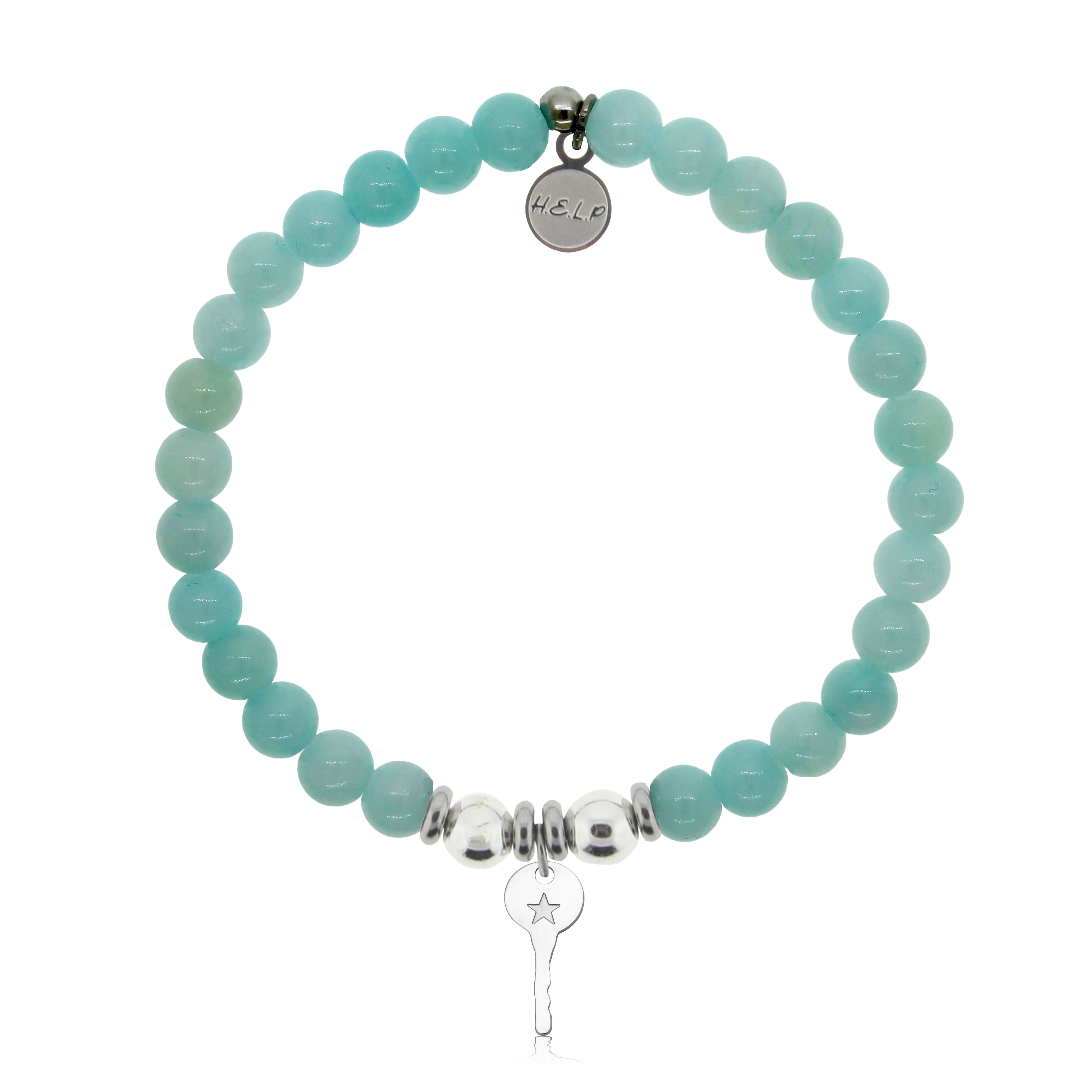 HELP by TJ Confidence Key Charm with Baby Blue Quartz Charity Bracelet