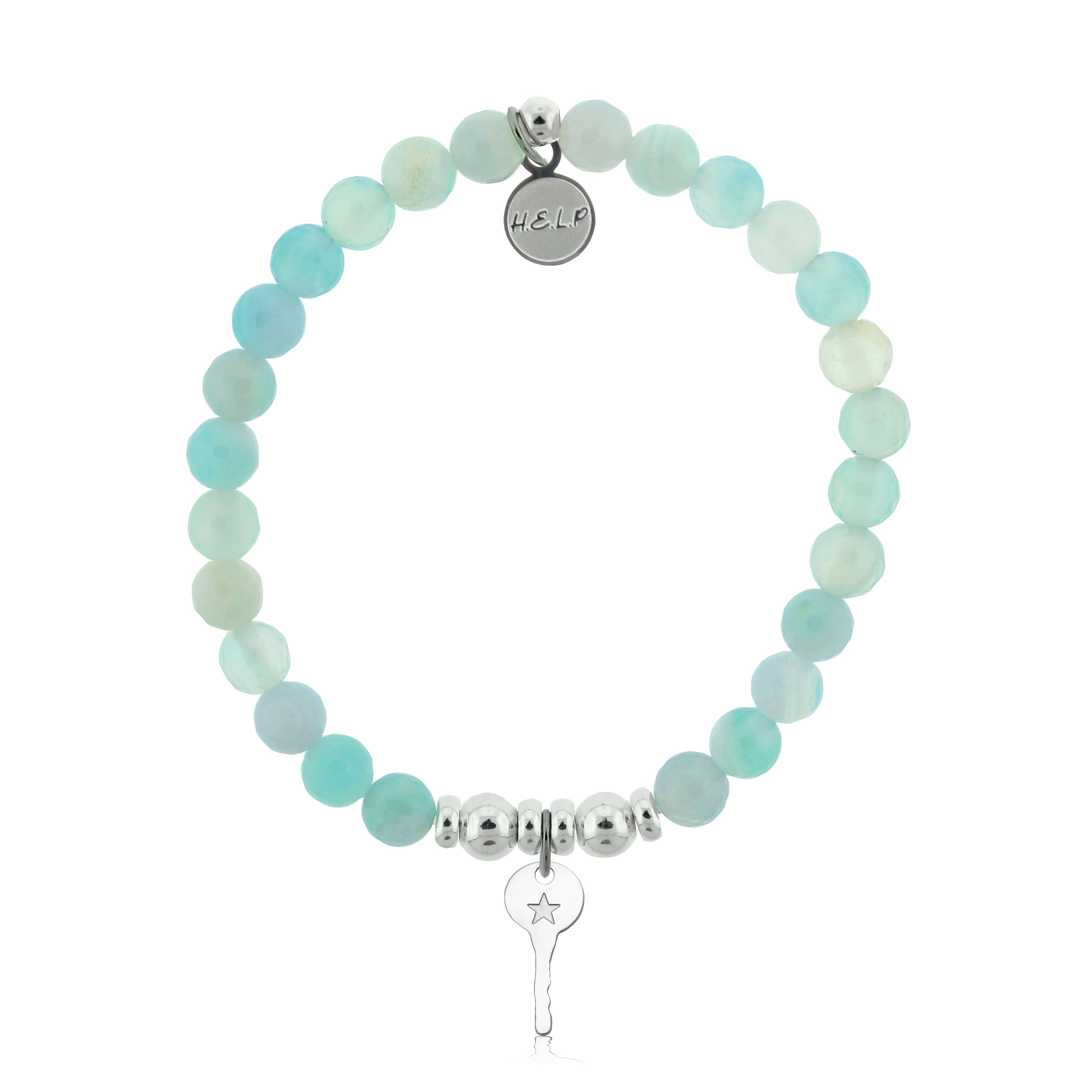 HELP by TJ Confidence Key Charm with Light Blue Agate Charity Bracelet