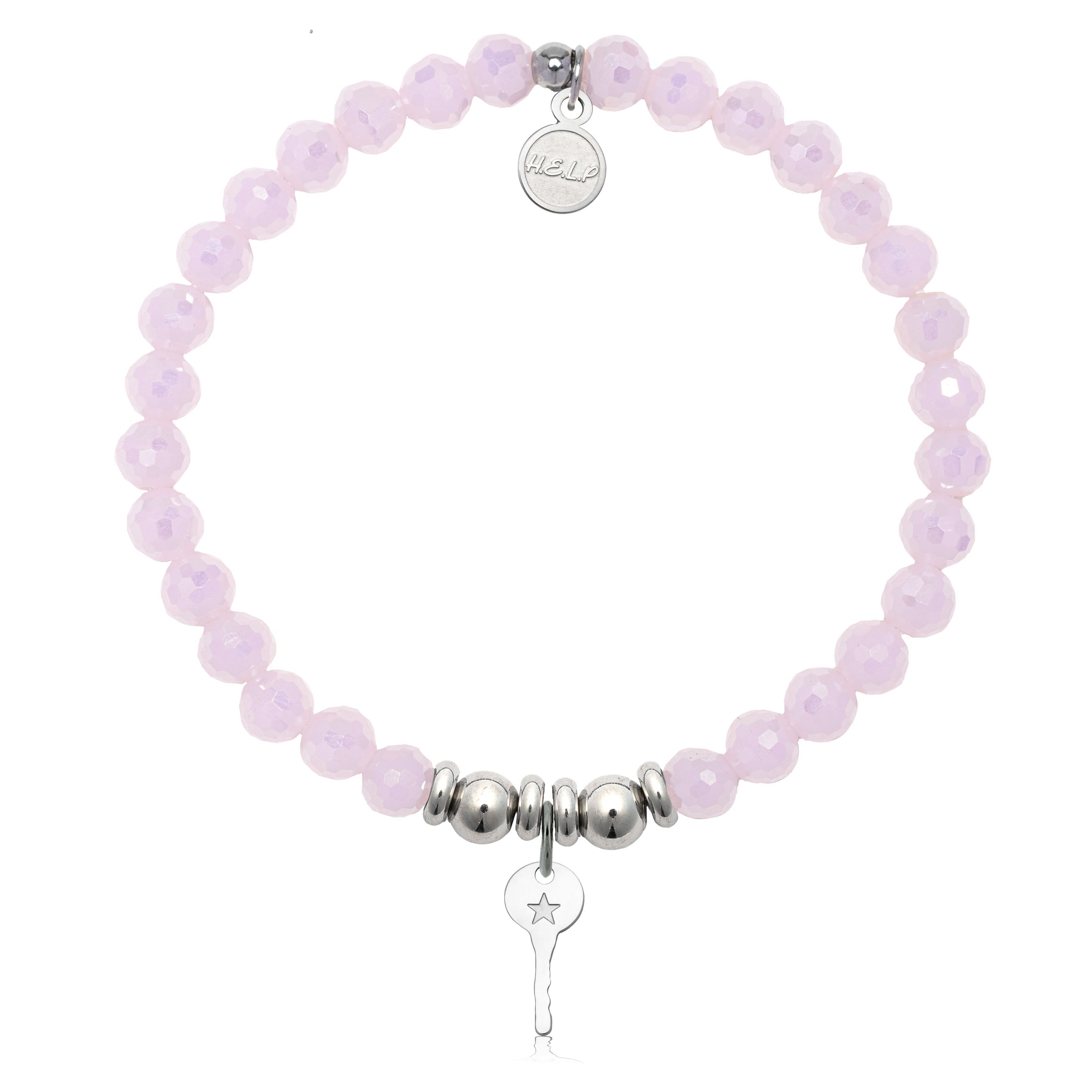 HELP by TJ Confidence Key Charm with Pink Crystal Charity Bracelet
