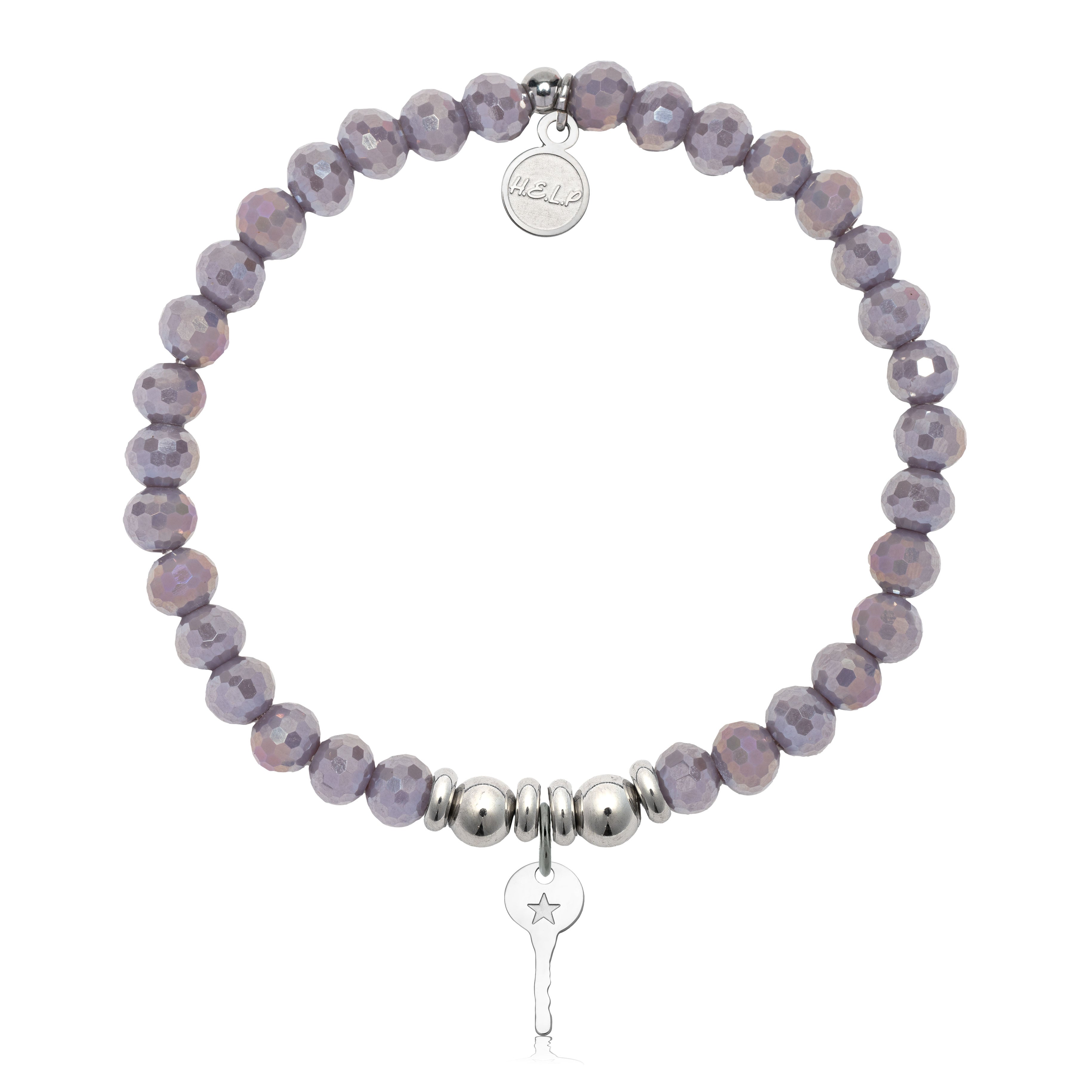HELP by TJ Confidence Key Charm with Purple Crystal Charity Bracelet