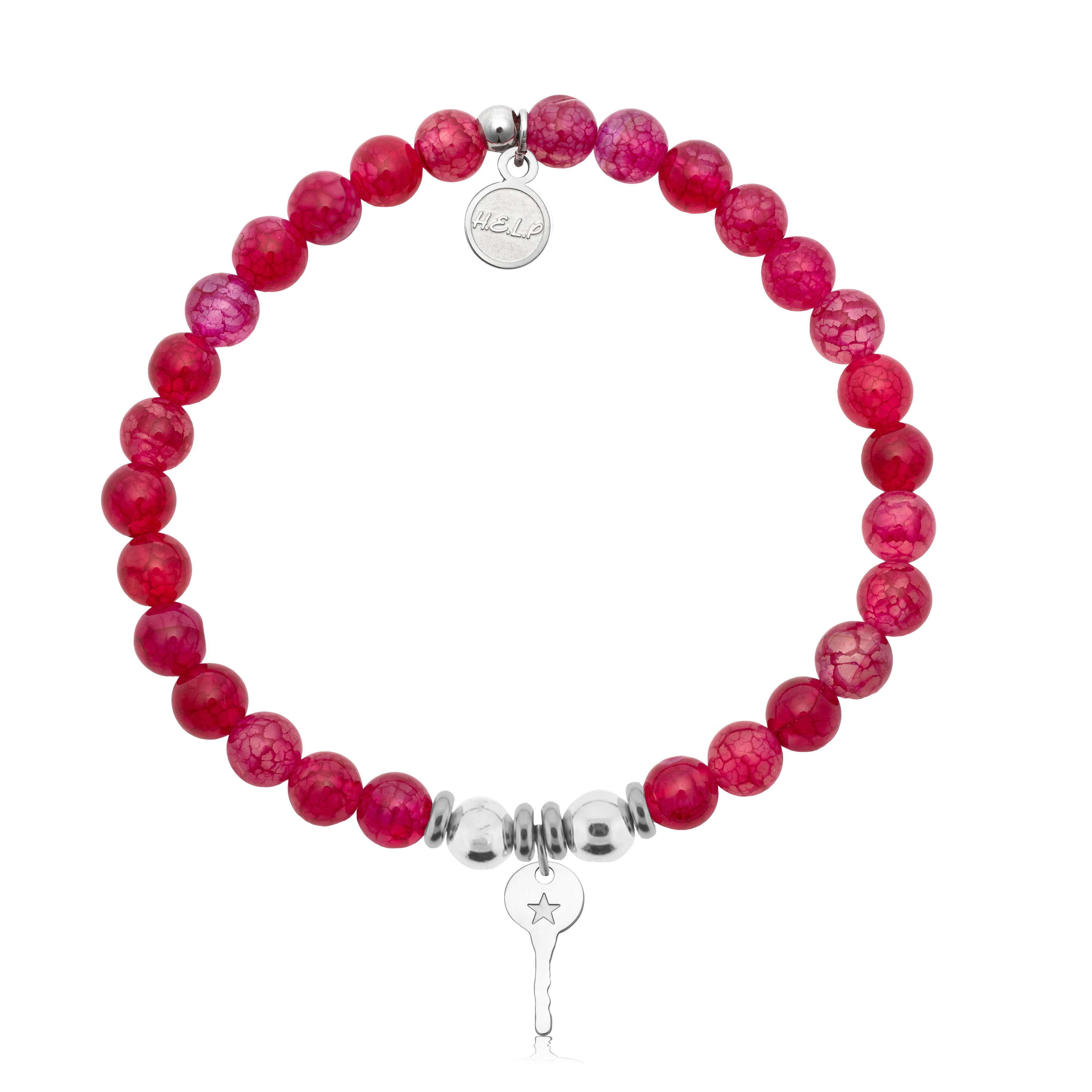HELP by TJ Confidence Key Charm with Red Fire Agate Charity Bracelet