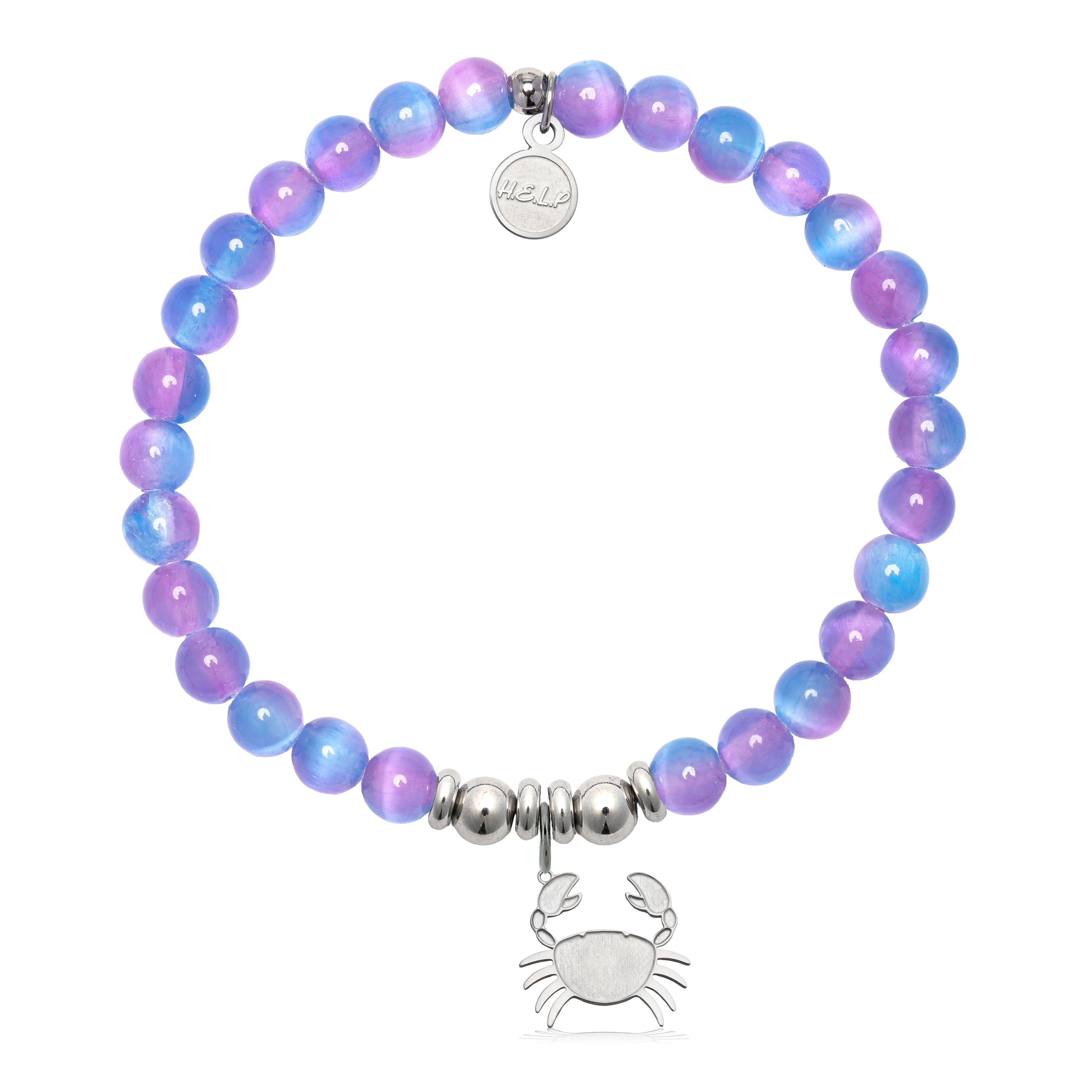 HELP by TJ Crab Charm with Periwinkle Selenite Charity Bracelet