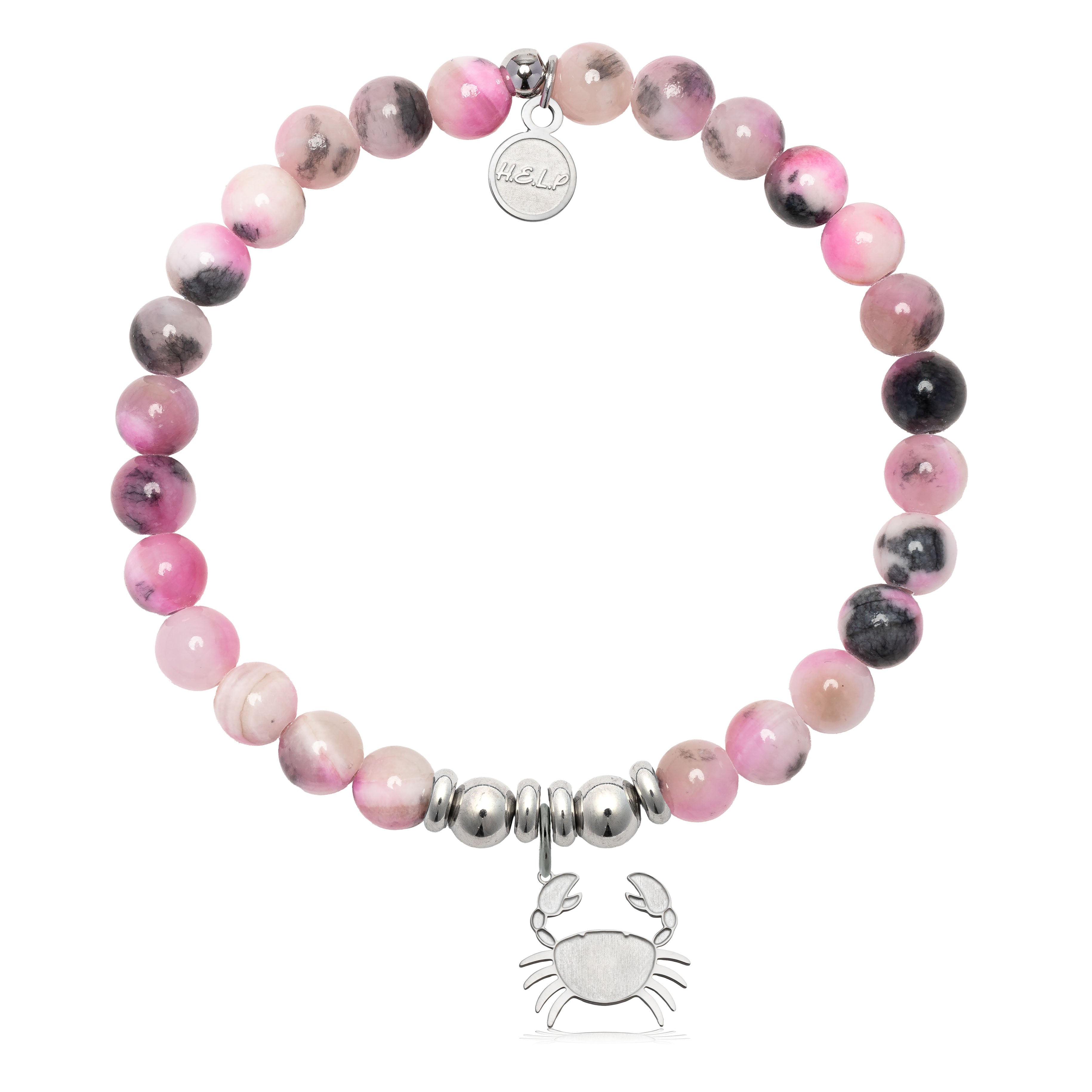 HELP by TJ Crab Charm with Pink Zebra Jade Charity Bracelet
