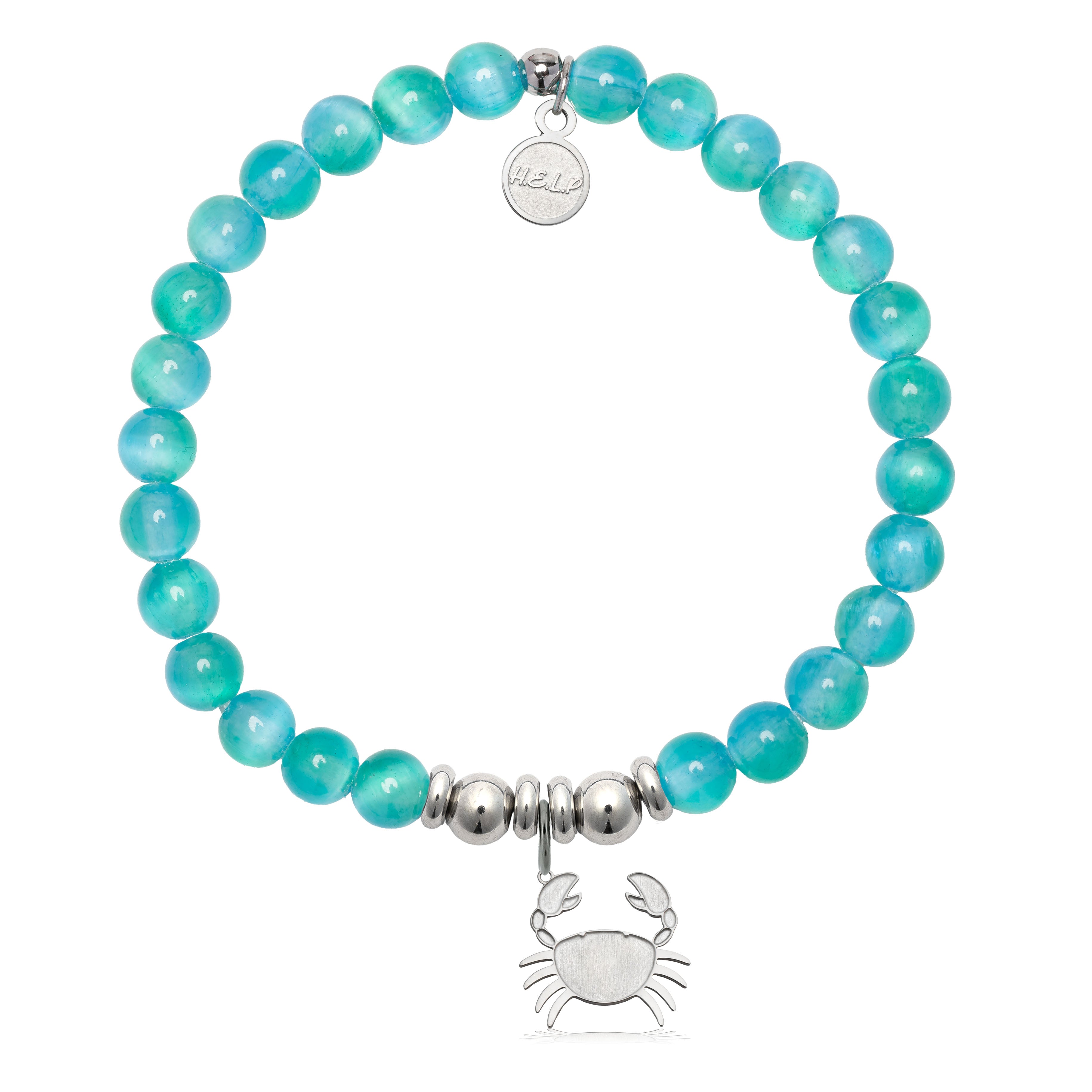 HELP by TJ Crab Charm with Teal Selenite Charity Bracelet