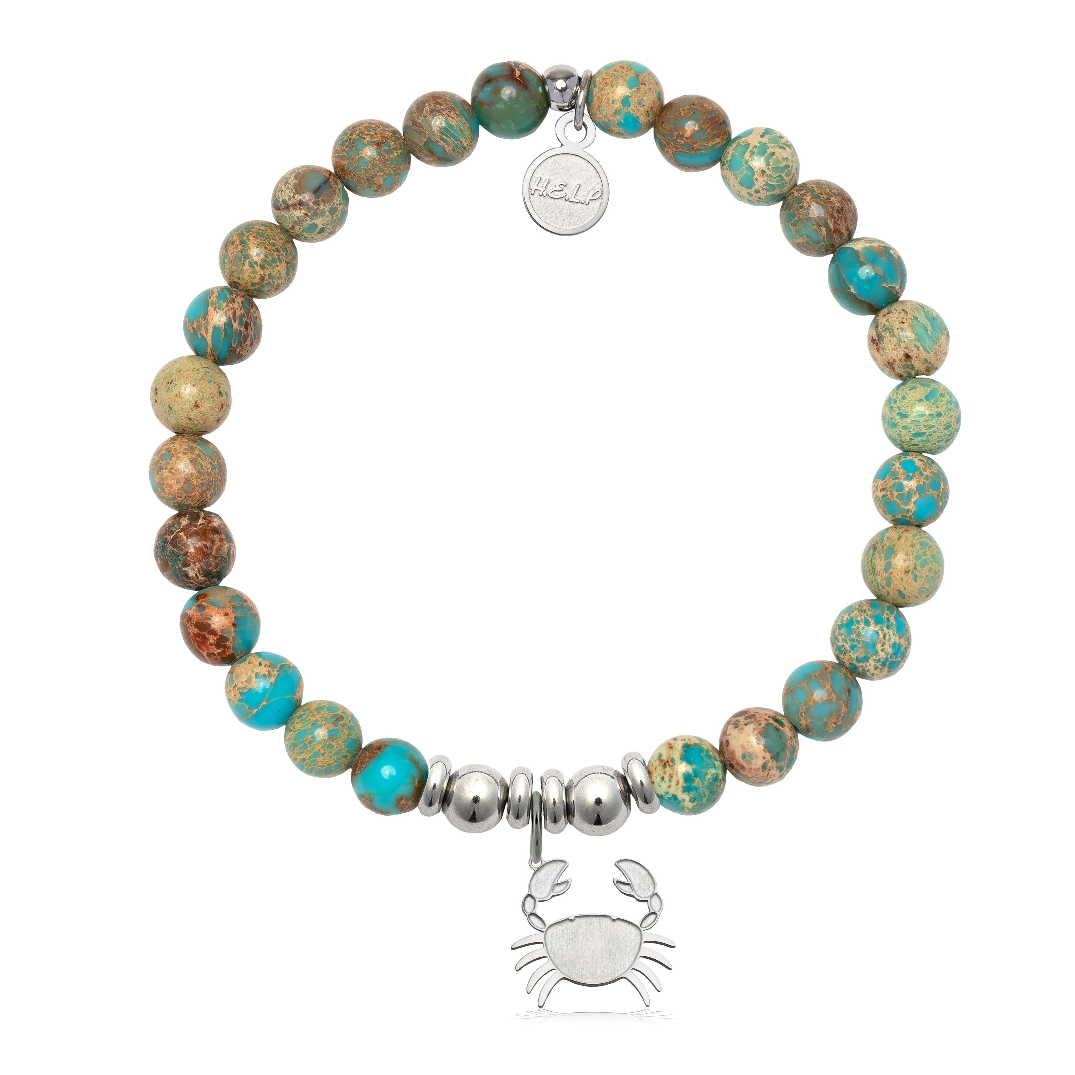 HELP by TJ Crab Charm with Turquoise Jasper Charity Bracelet