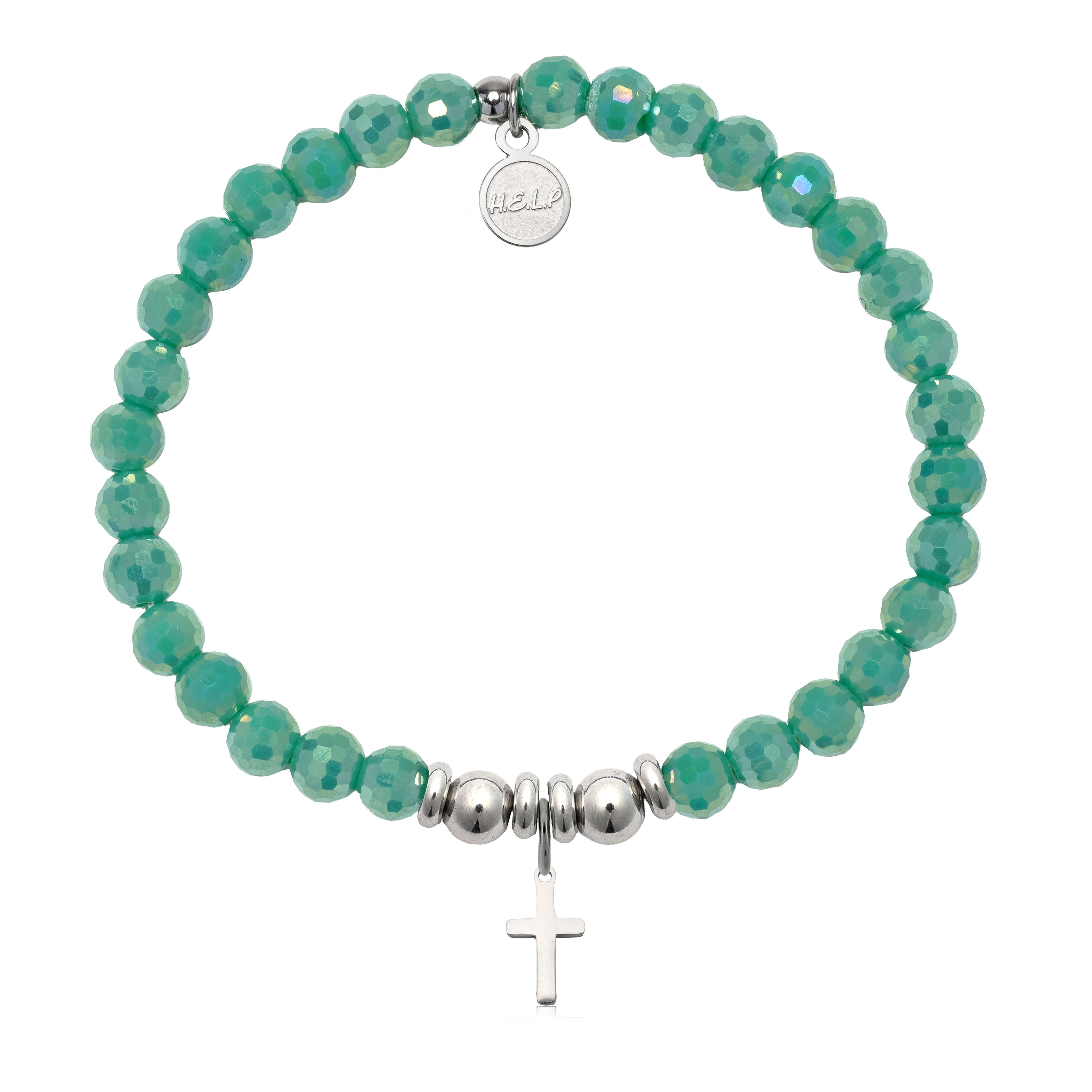 HELP by TJ Cross Charm with Green Crystal Charity Bracelet