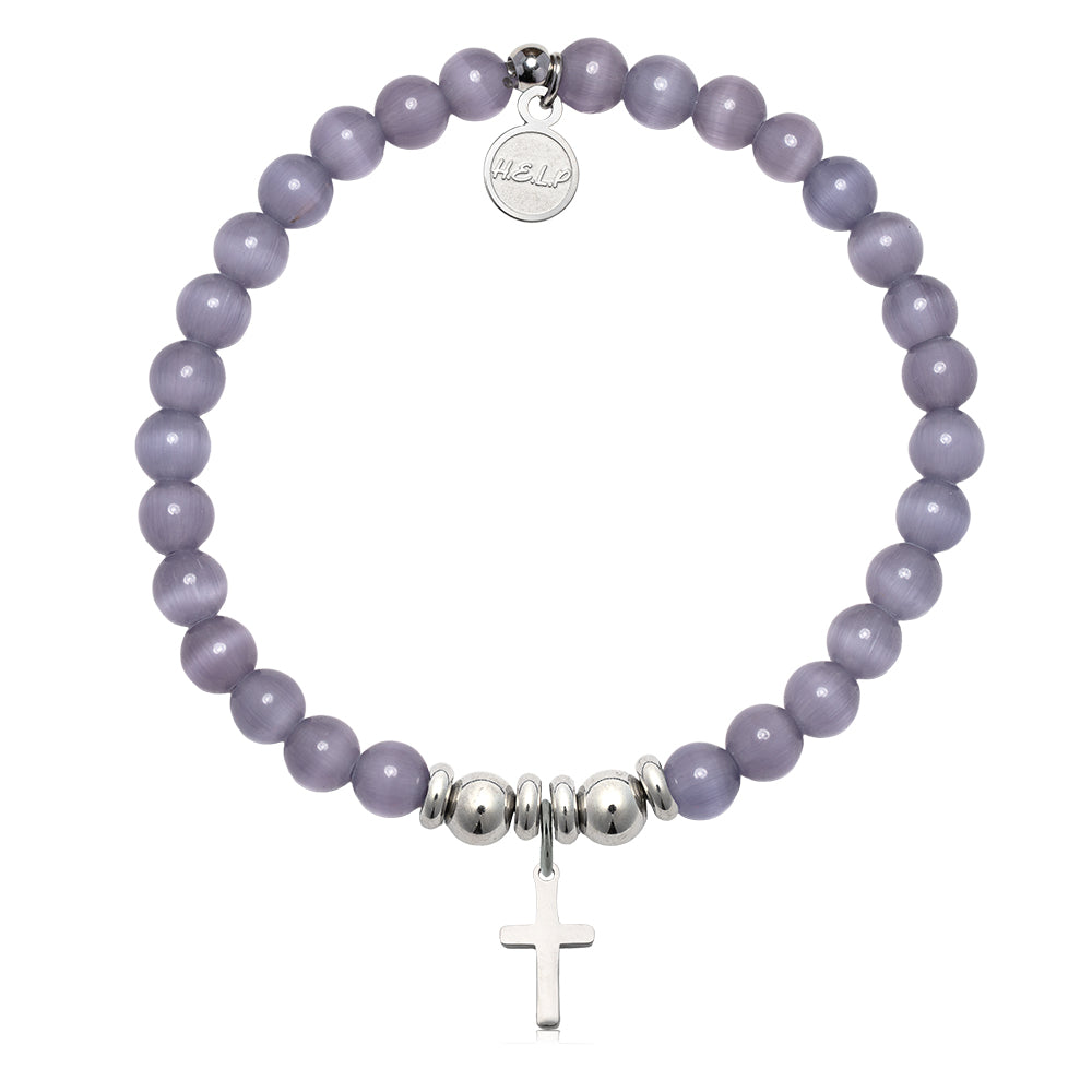 HELP by TJ Cross Charm with Purple Cats Eye Charity Bracelet