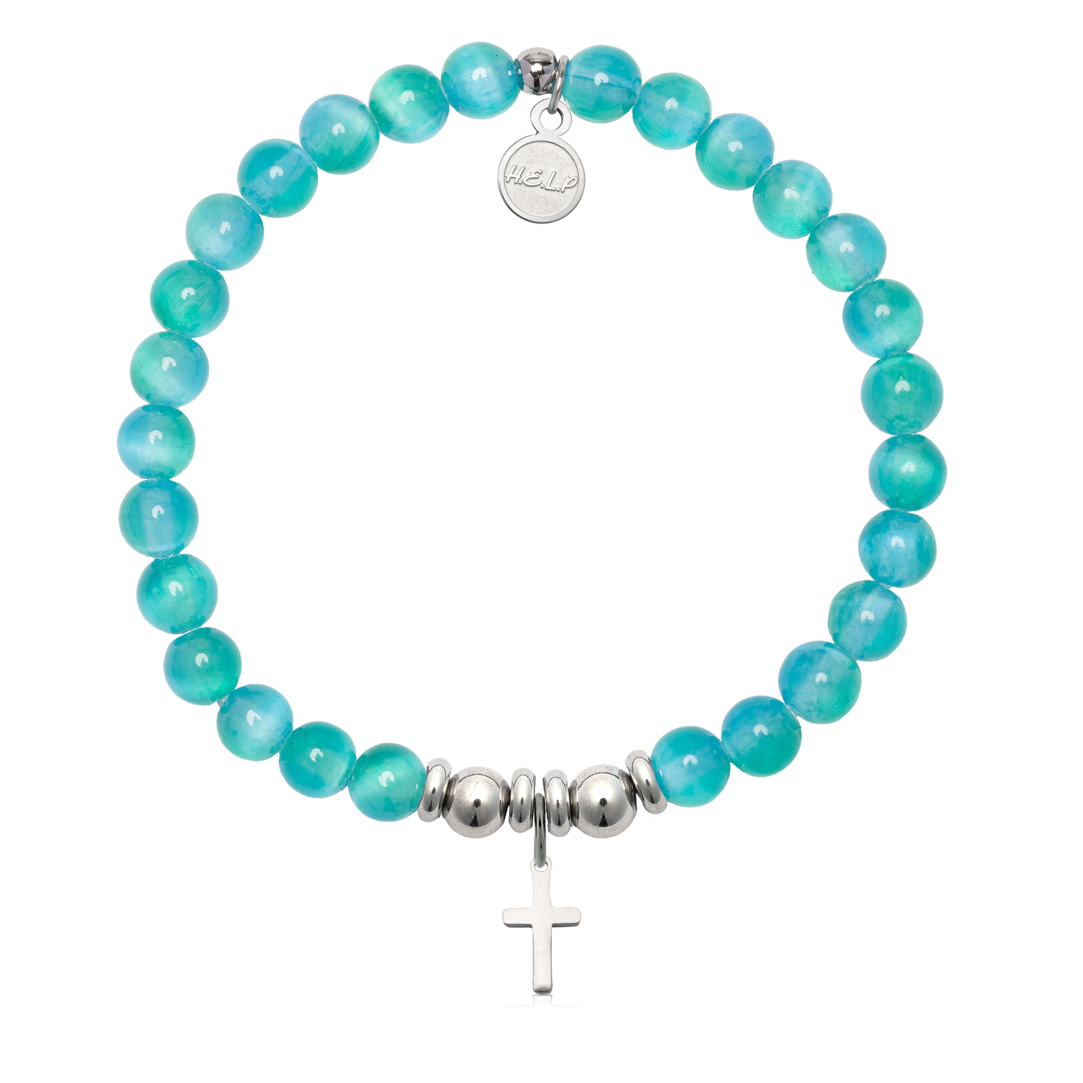 HELP by TJ Cross Charm with Teal Selenite Charity Bracelet