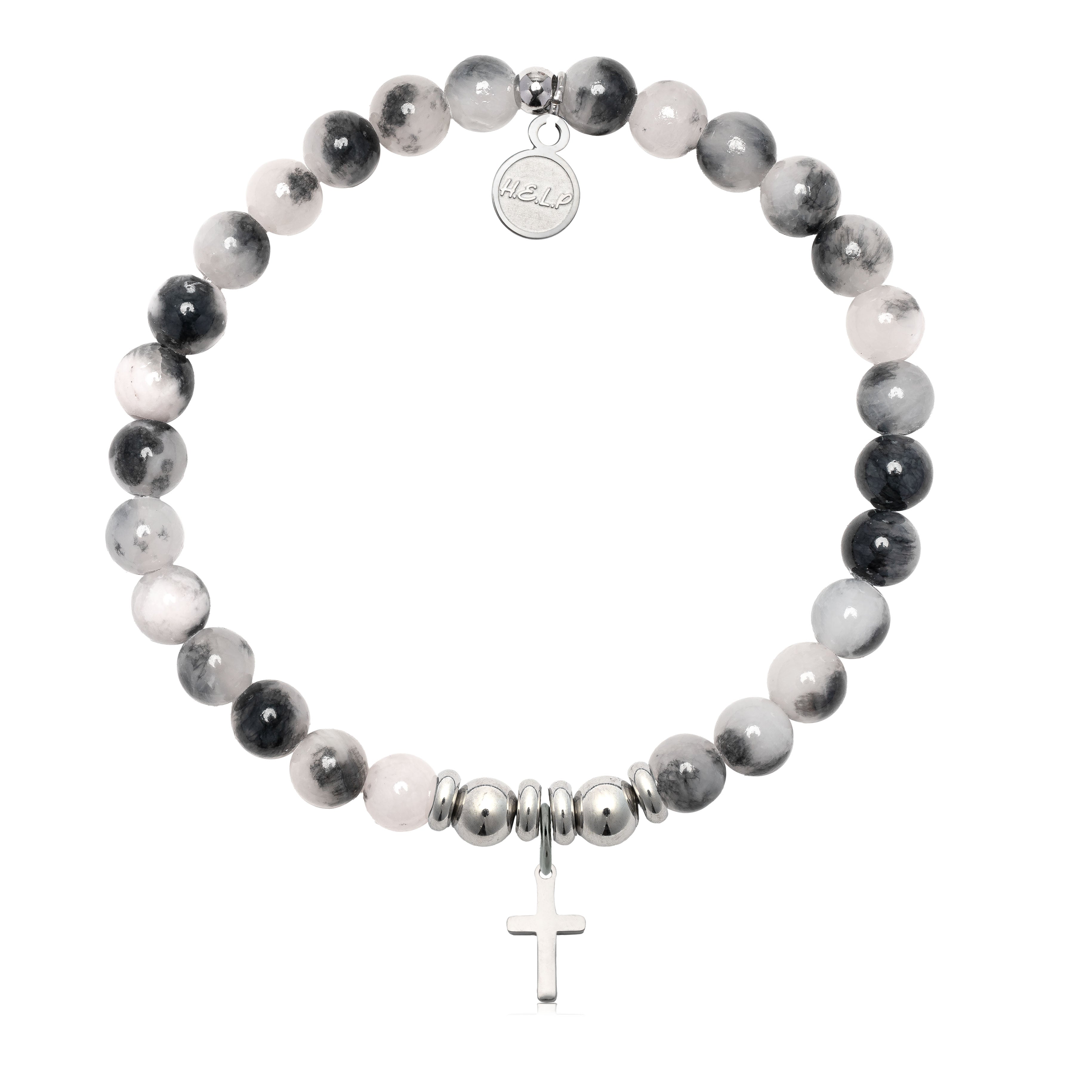 HELP by TJ Cross Charm with Zebra Jade Charity Bracelet