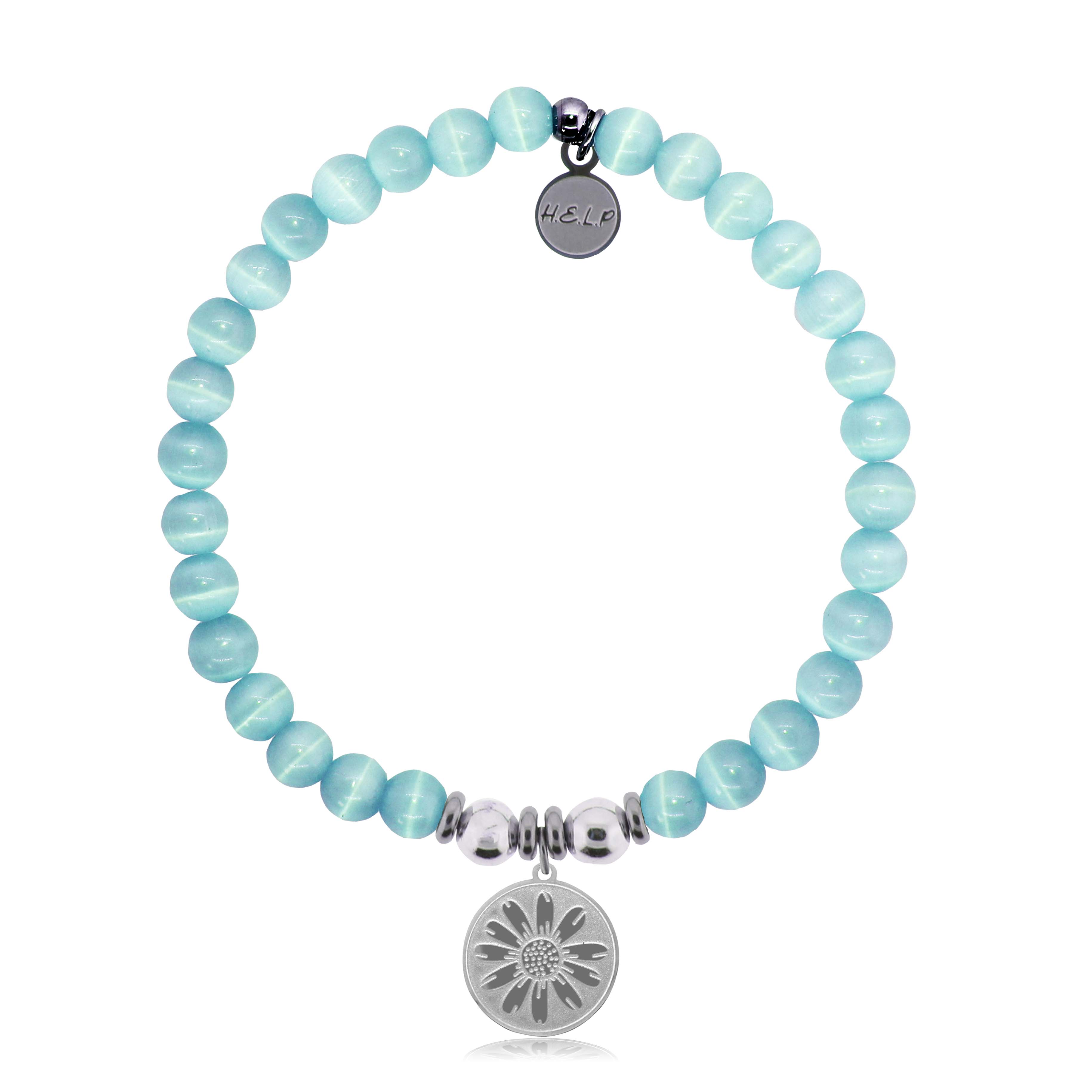 HELP by TJ Daisy Charm with Aqua Cats Eye Charity Bracelet